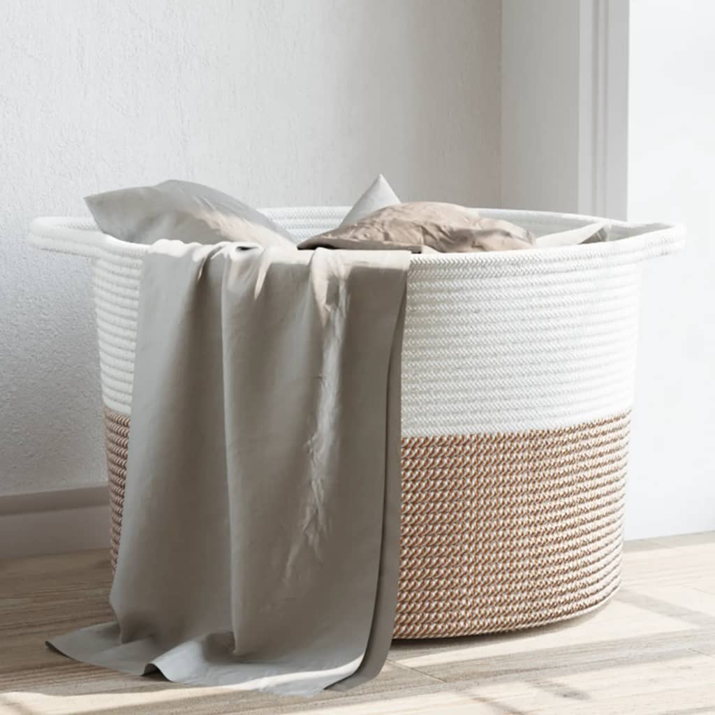 Laundry Basket Brown and White Ã ̃55x36 cm Cotton - Brittle & Co