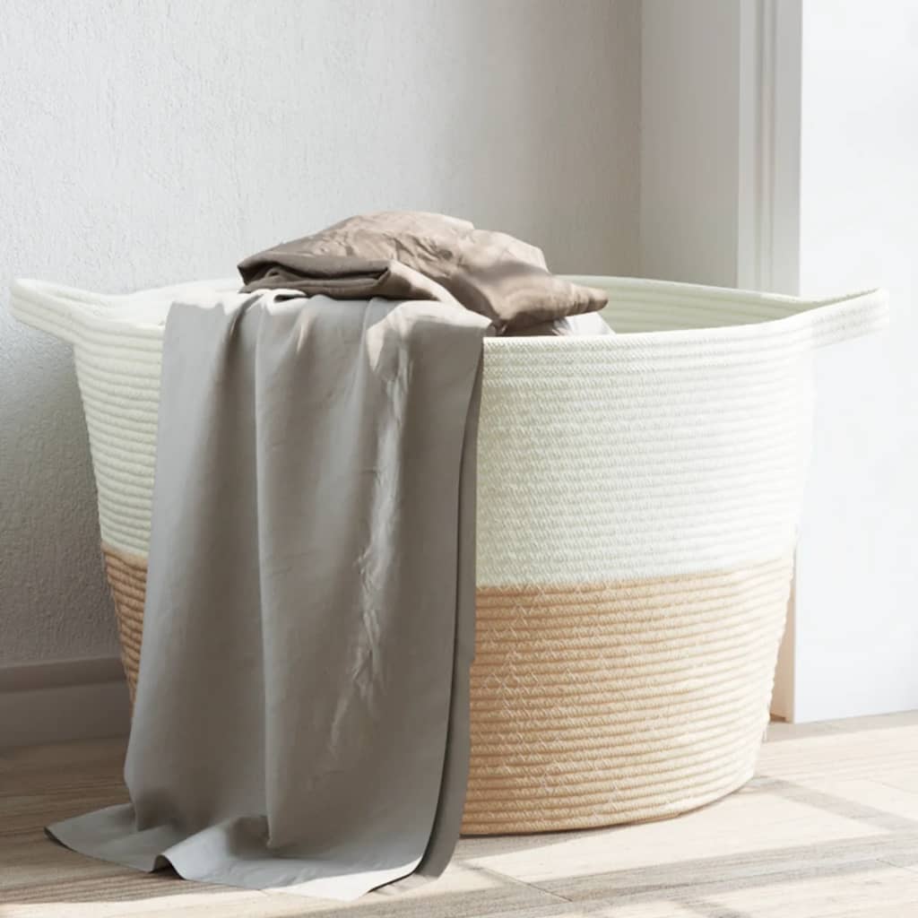 Laundry Basket Beige and White Ã ̃60x36 cm Cotton - Style and Chic