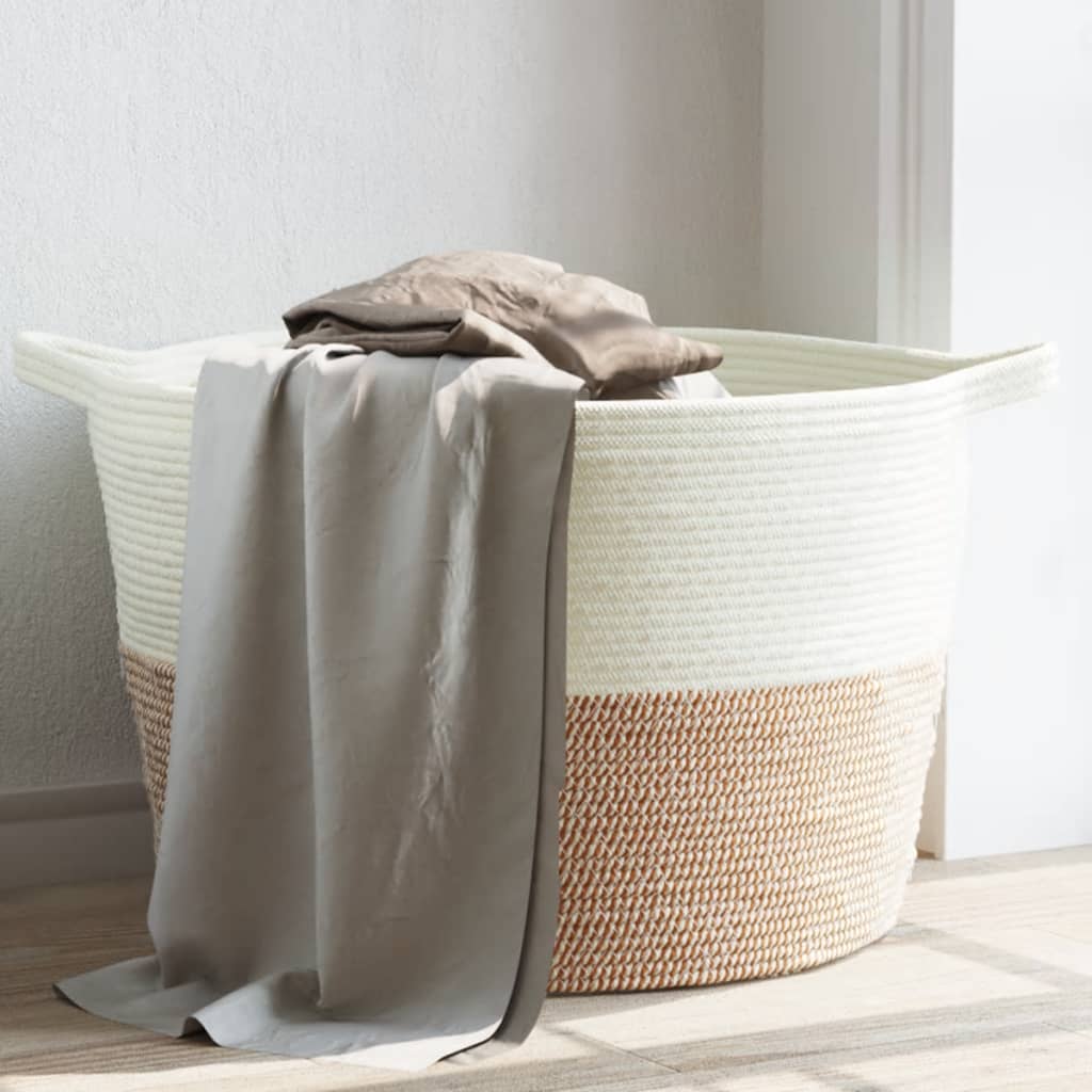 Laundry Basket Brown and White Ã ̃60x36 cm Cotton - All Things Good