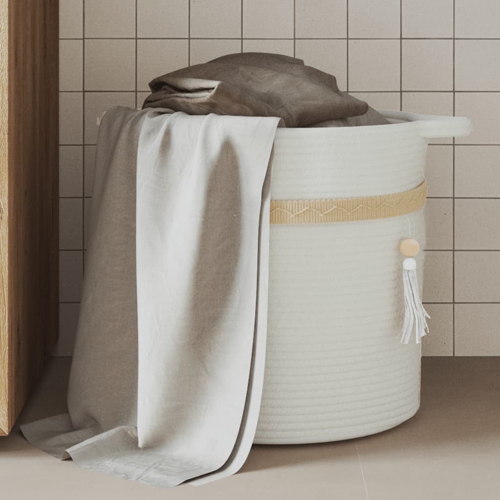 Storage Basket White 38x36cm Cotton - Discount Dealers
