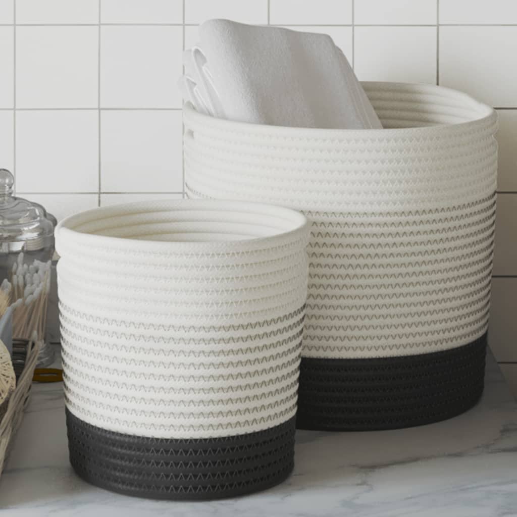Storage Baskets 2 Pcs White and Black Cotton - Merlin Deals