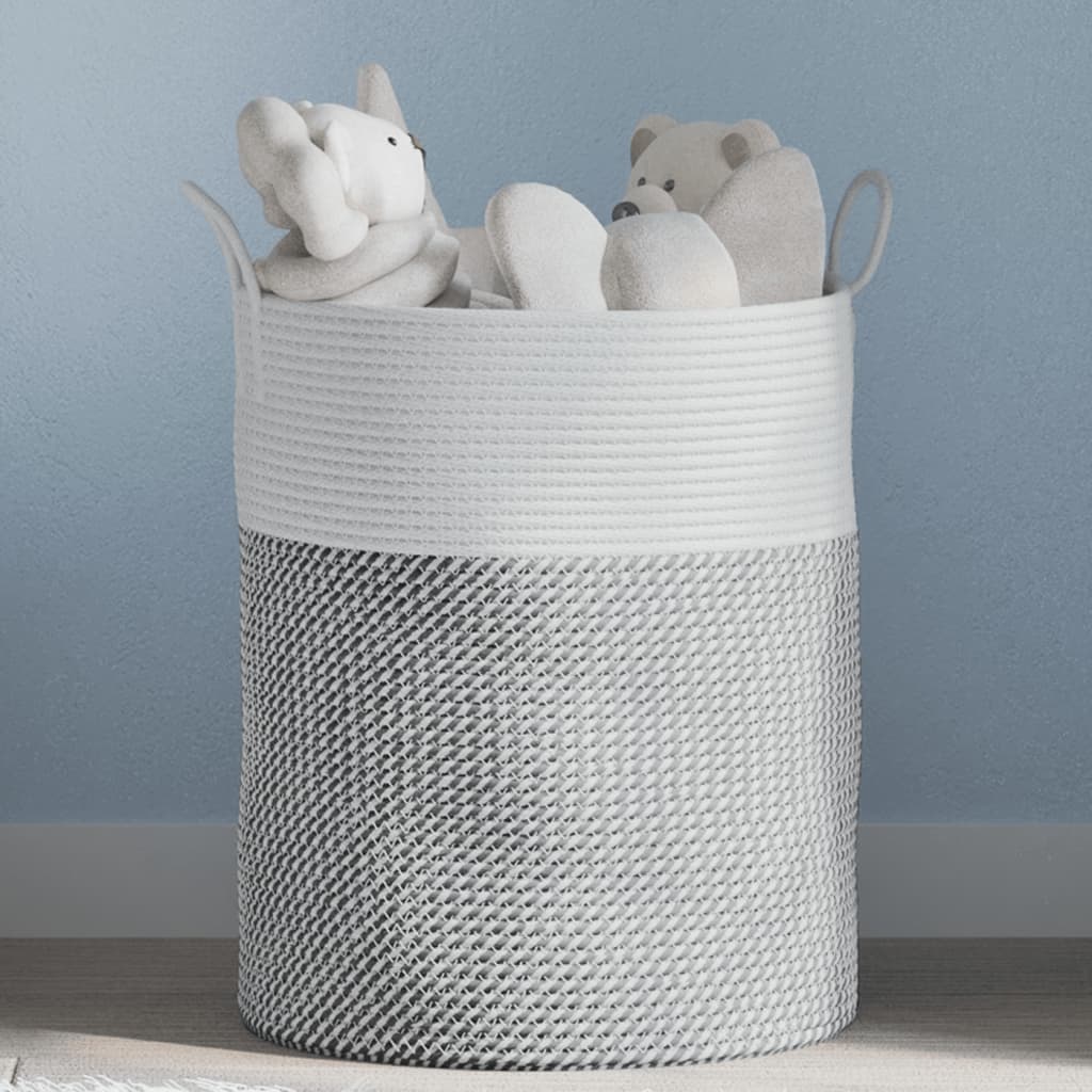 Storage Basket Grey and White 38x46cm Cotton - Direct Imports