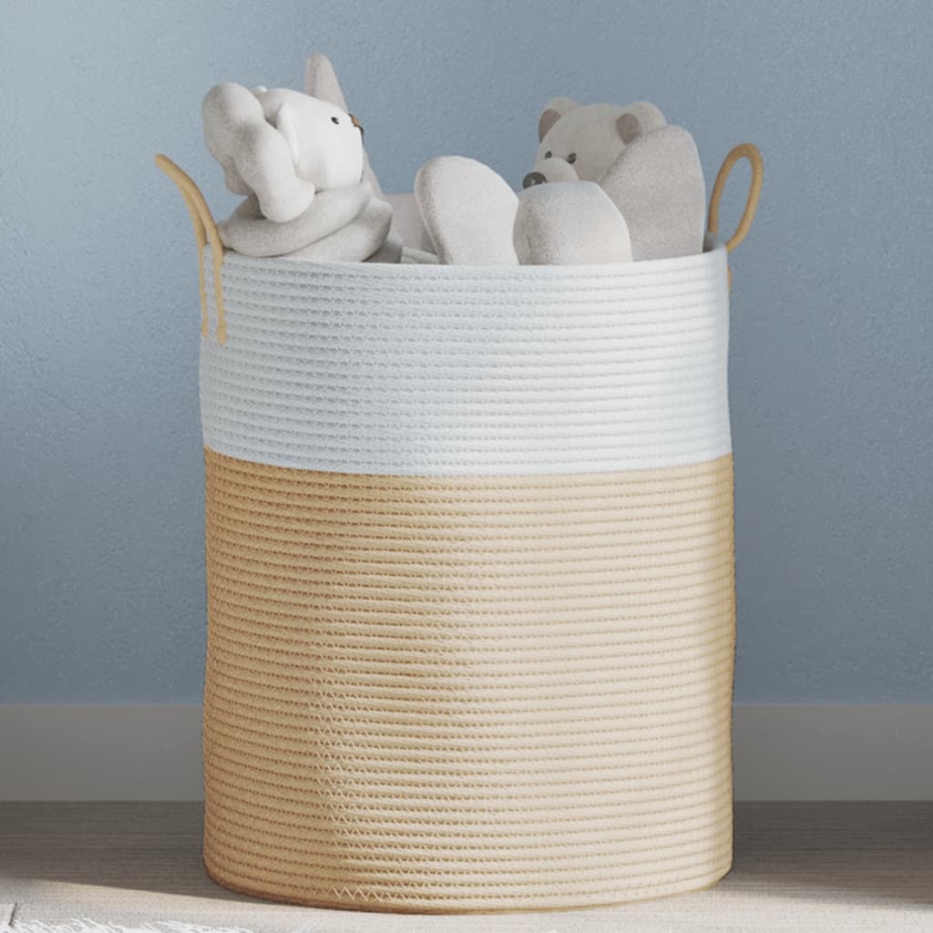 Storage Basket Beige and White 38x46cm Cotton - Direct Imports