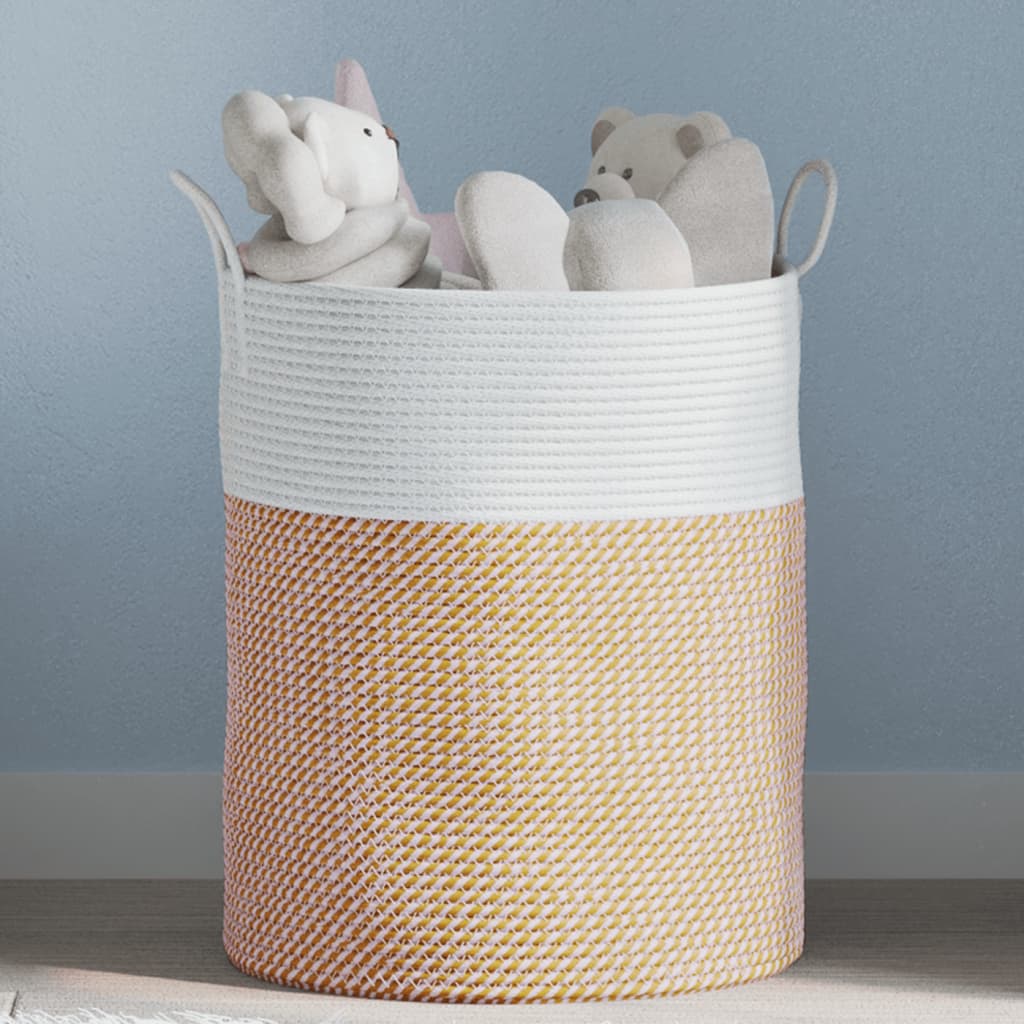 Storage Basket Brown and White 38x46cm Cotton - Merlin Deals