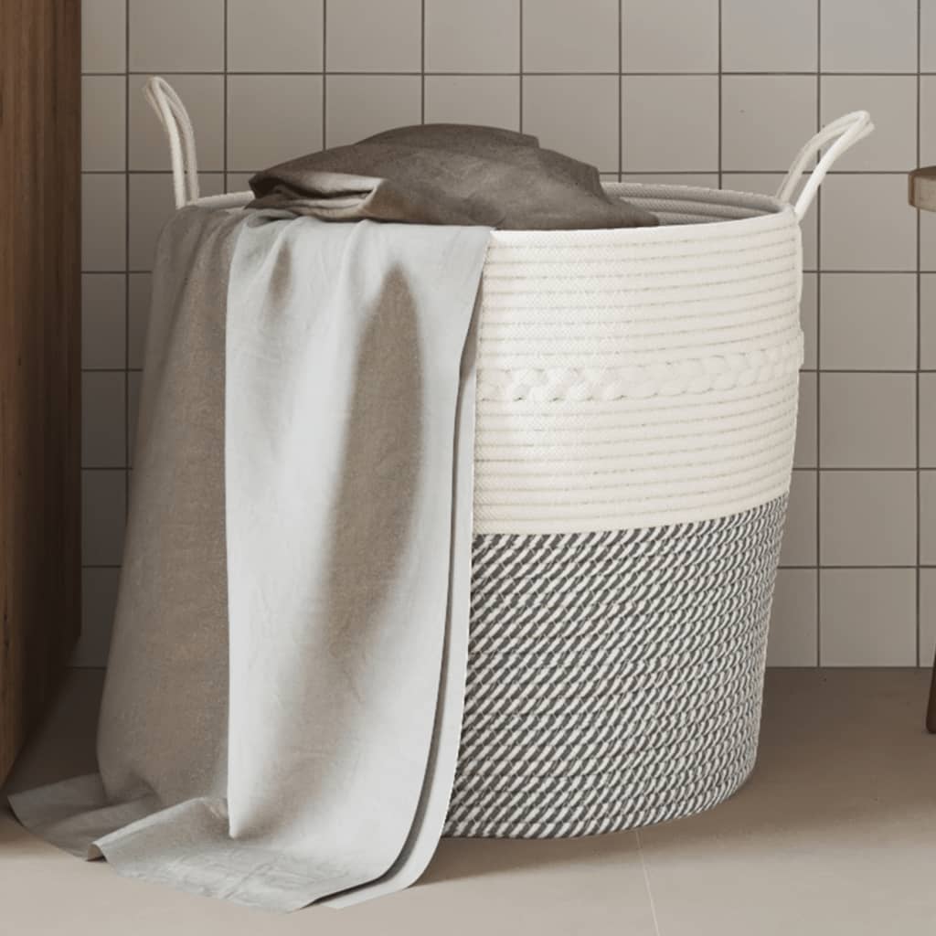Storage Basket Grey and White 43x38cm Cotton - Sid & Sam