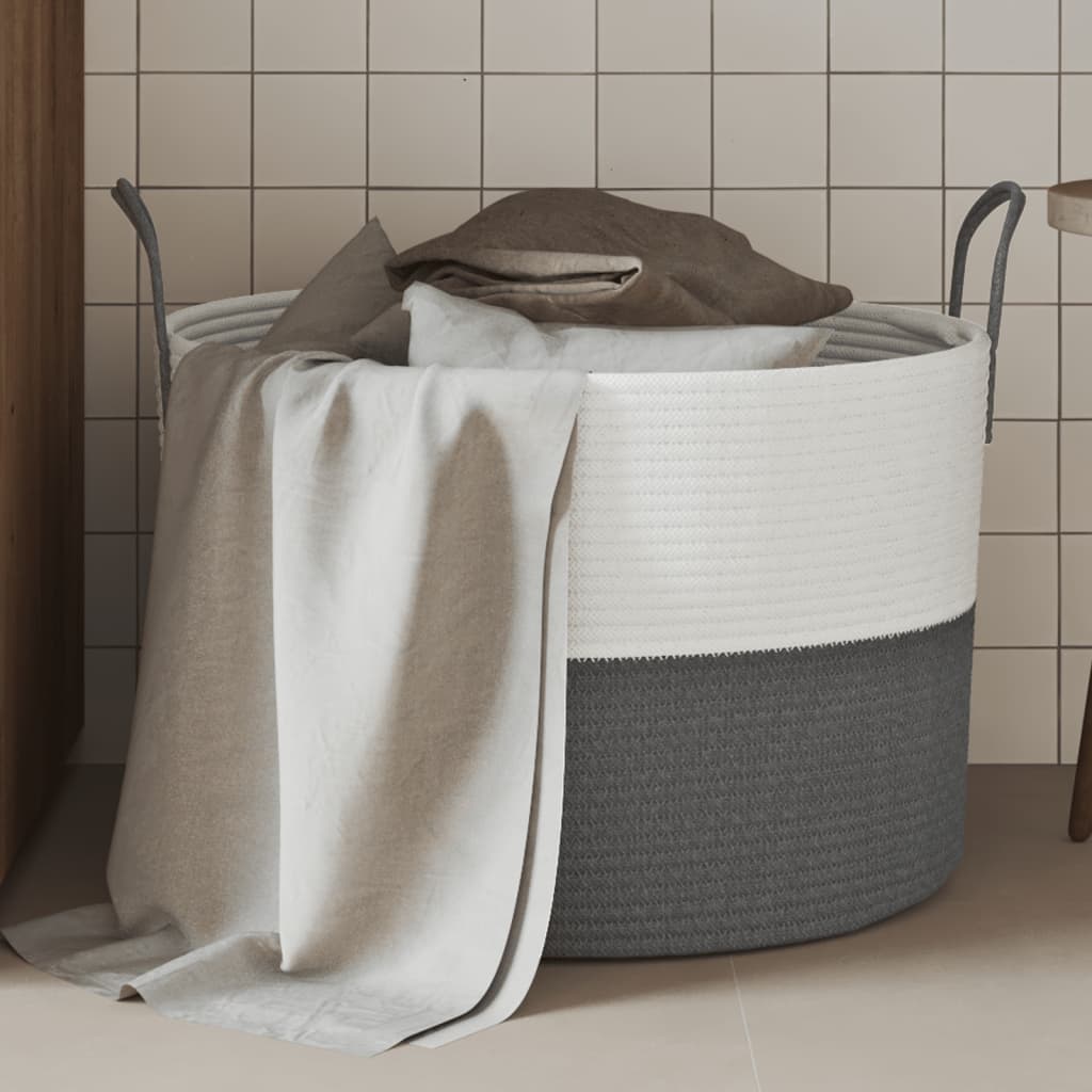 Storage Basket Grey and White 51x33cm Cotton - Casper Homes