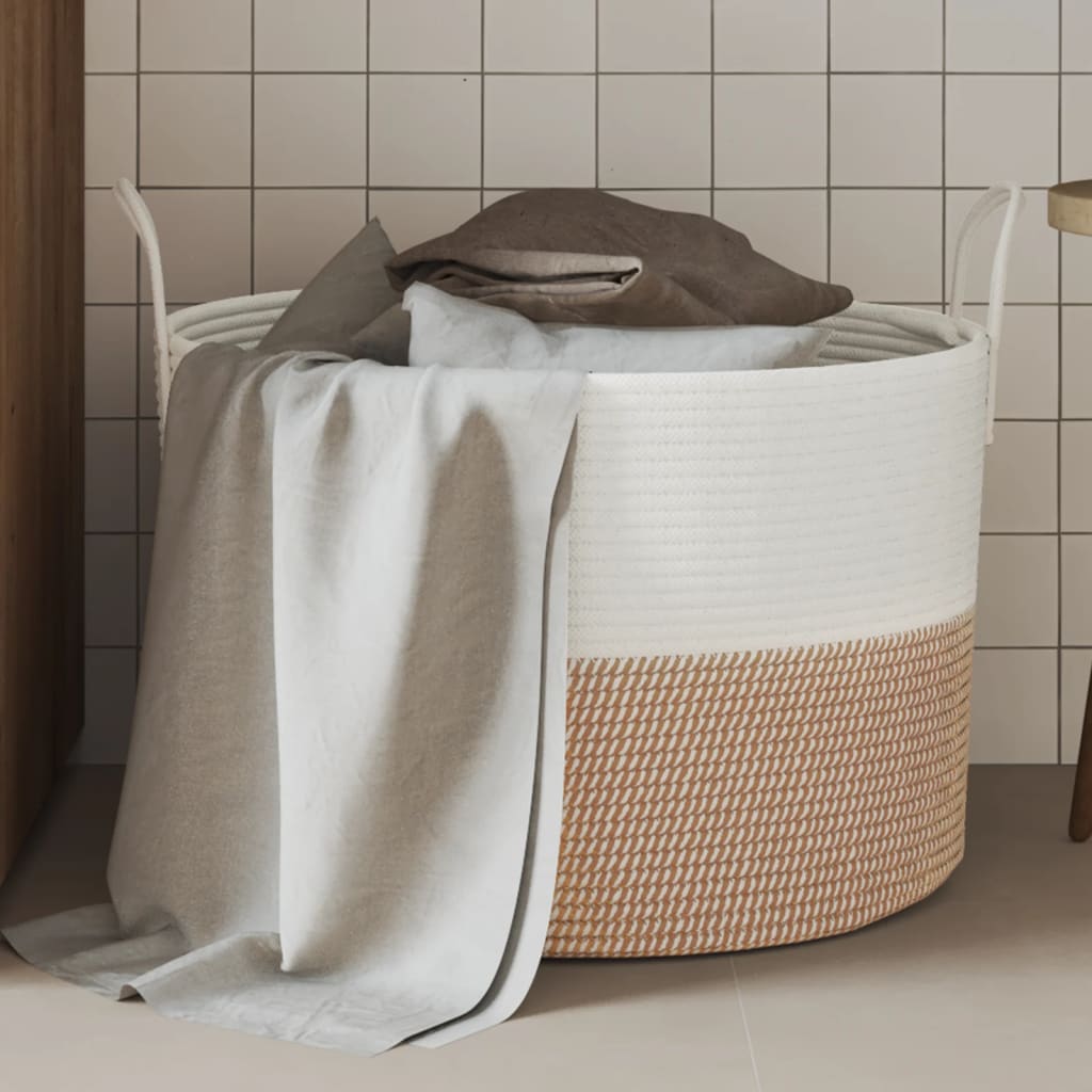 Storage Basket Brown and White 51x33cm Cotton - Merlin Deals