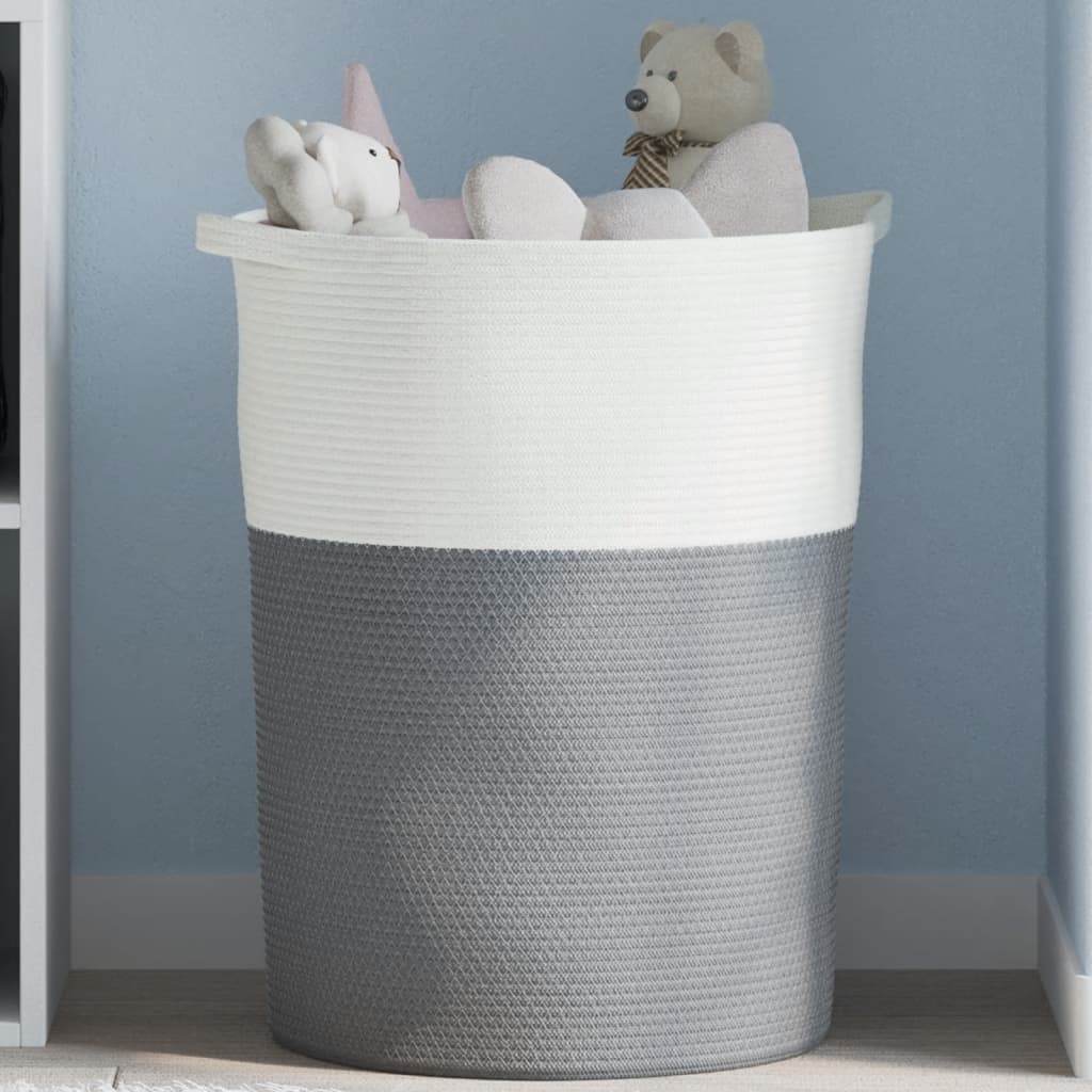Storage Basket Grey and White 49x65cm Cotton - Casper Homes