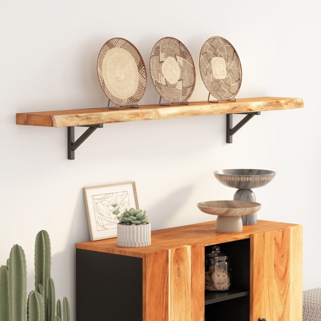 Wall Shelf 140x20x2.5 cm Rectangular Solid Wood Acacia Live Edge - Discount Dealers