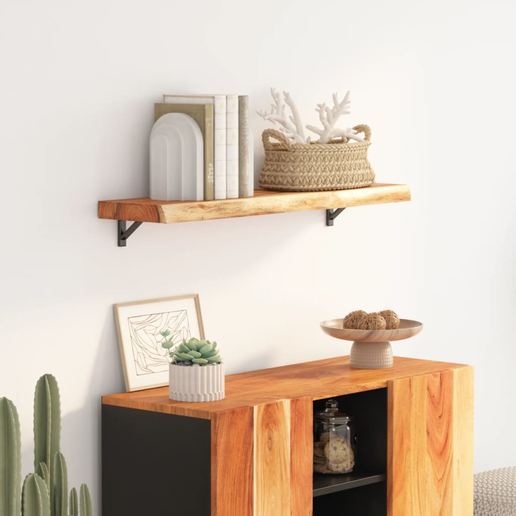 Wall Shelf 100x20x3.8 cm Rectangular Solid Wood Acacia Live Edge - Brittle & Co