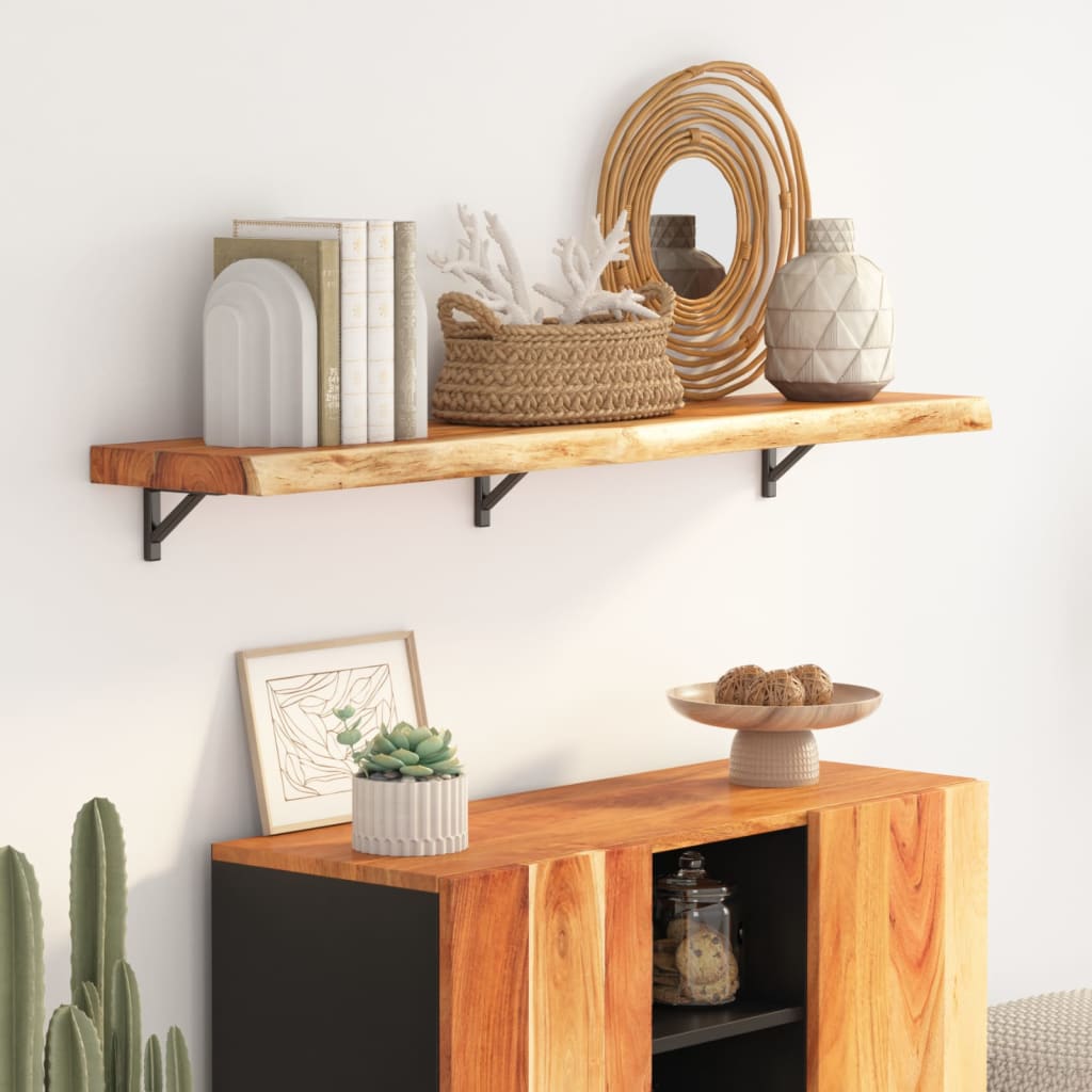 Wall Shelf 110x20x3.8 cm Rectangular Solid Wood Acacia Live Edge - Merlin Deals