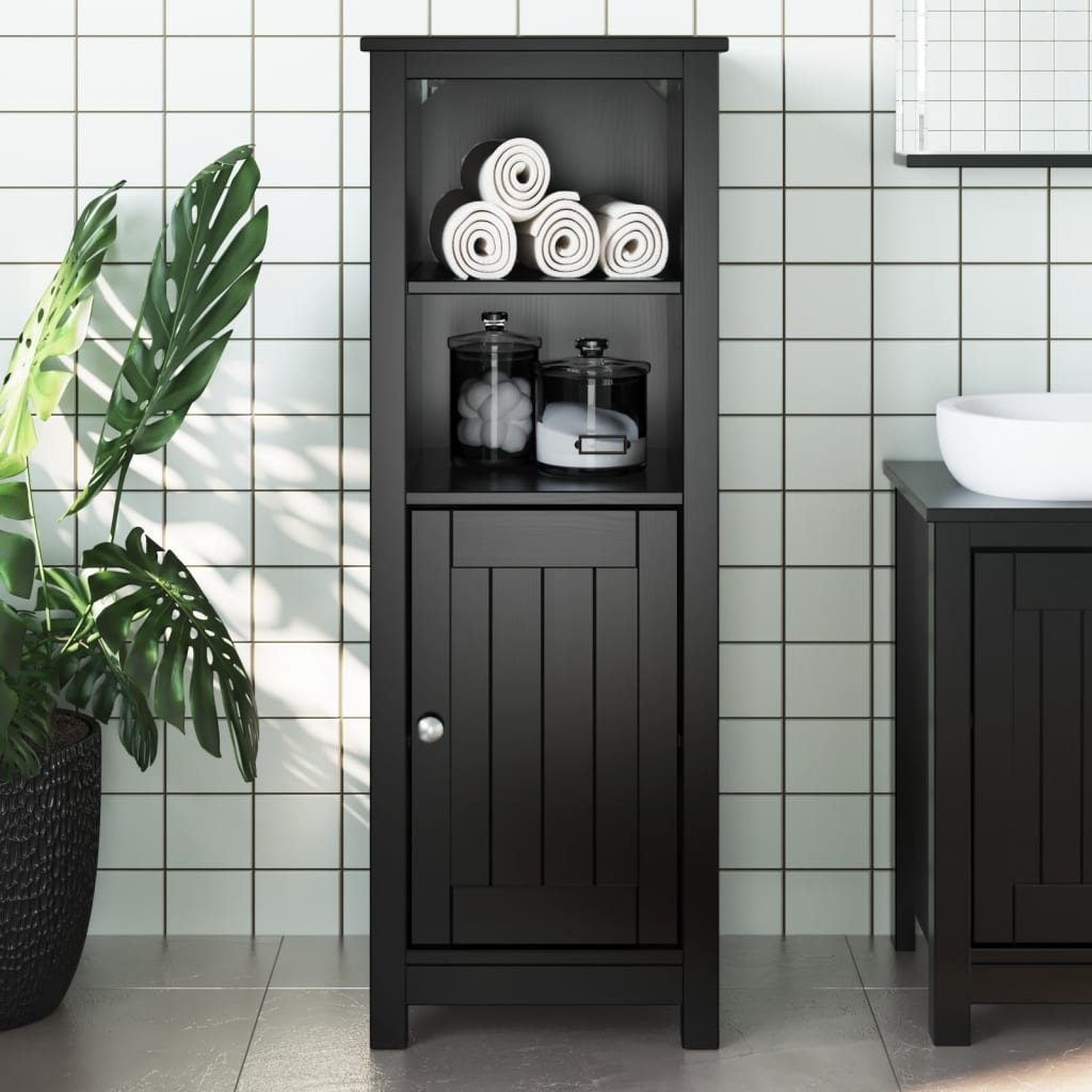 Bathroom Cabinet BERG Black 40x34x110 cm Solid Wood Pine - All Things Good