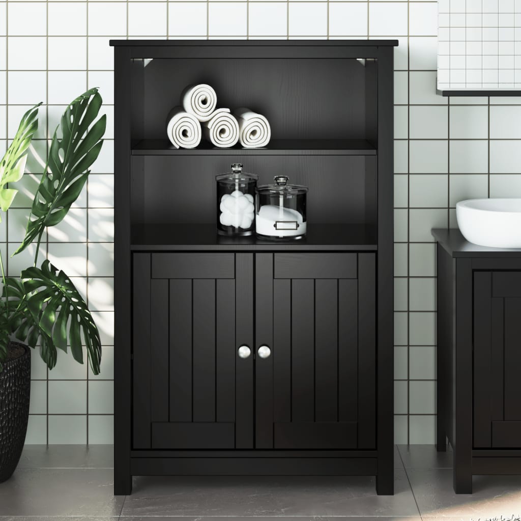 Bathroom Cabinet BERG Black 69.5x34x110 cm Solid Wood Pine - Discount Dealers