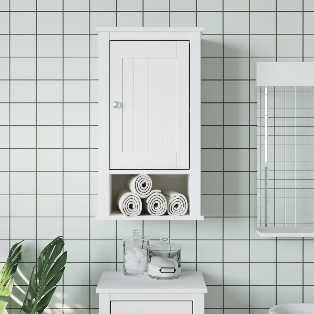 Bathroom Wall Cabinet BERG White 40x27x71.5 cm Solid Wood Pine - Sid & Sam
