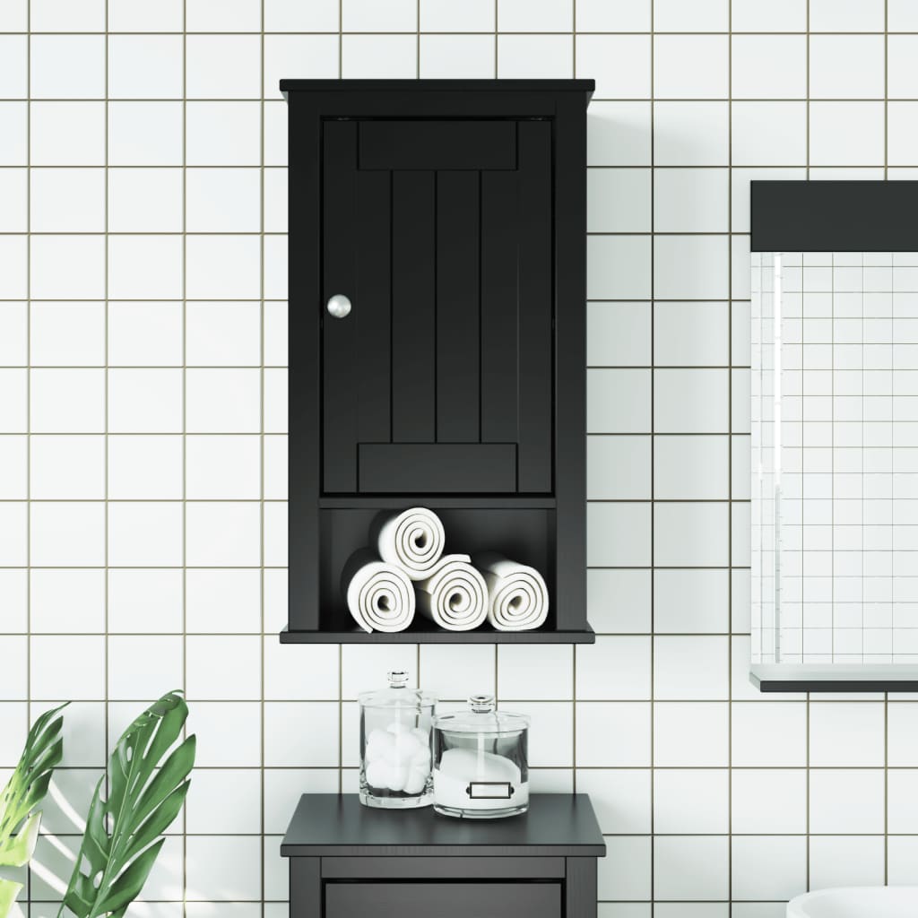 Bathroom Wall Cabinet BERG Black 40x27x71.5 cm Solid Wood Pine - Tyrell & Tyrell
