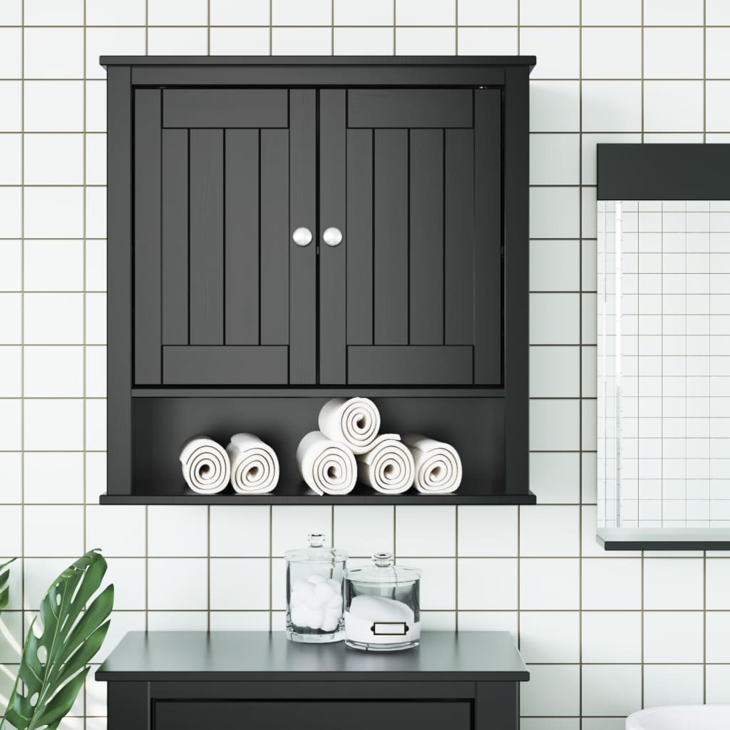 Bathroom Wall Cabinet BERG Black 69.5x27x71.5 cm Solid Wood - Casper Homes