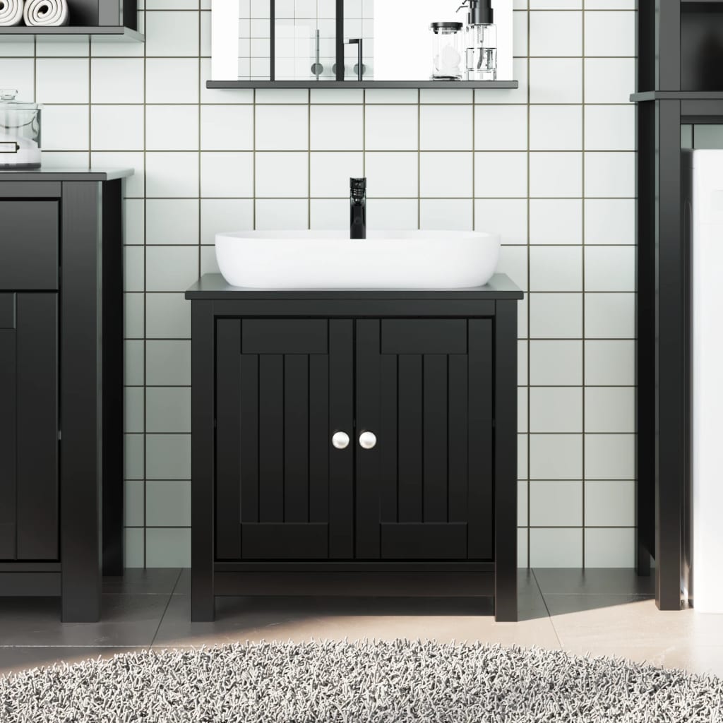 Bathroom Sink Cabinet BERG Black 60x34x59 cm Solid Wood Pine - Casper Homes