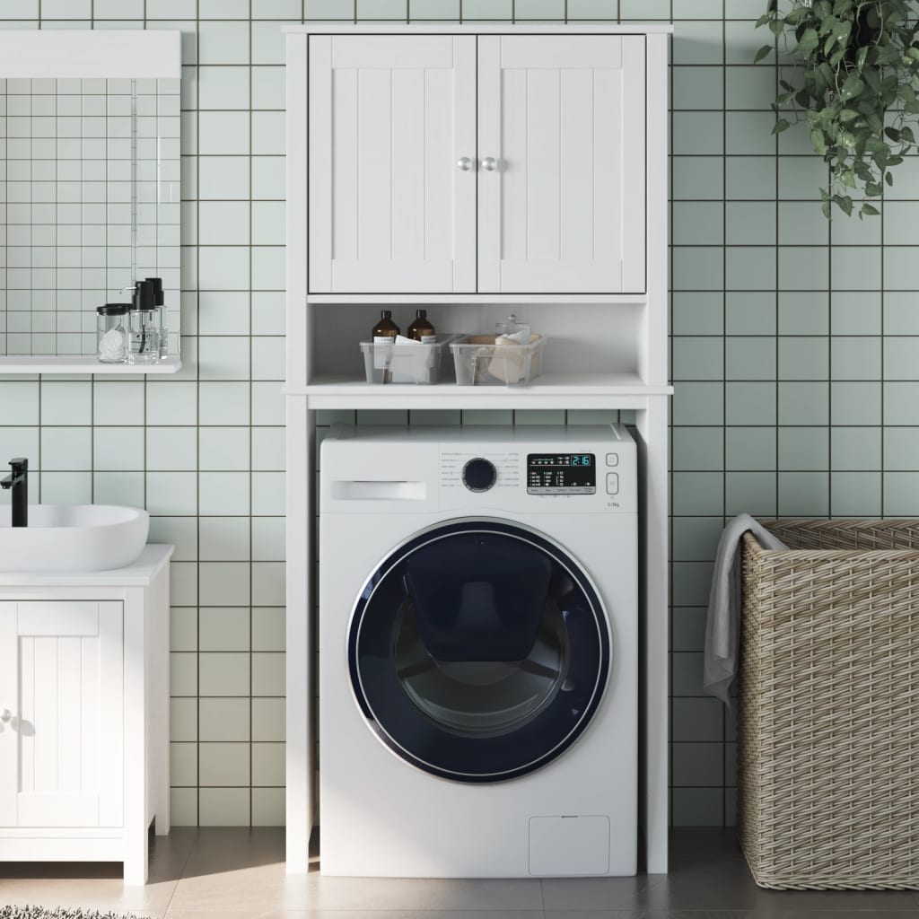 Washing Machine Cabinet BERG White 76x27x164.5 cm Solid Wood - Tyrell & Tyrell