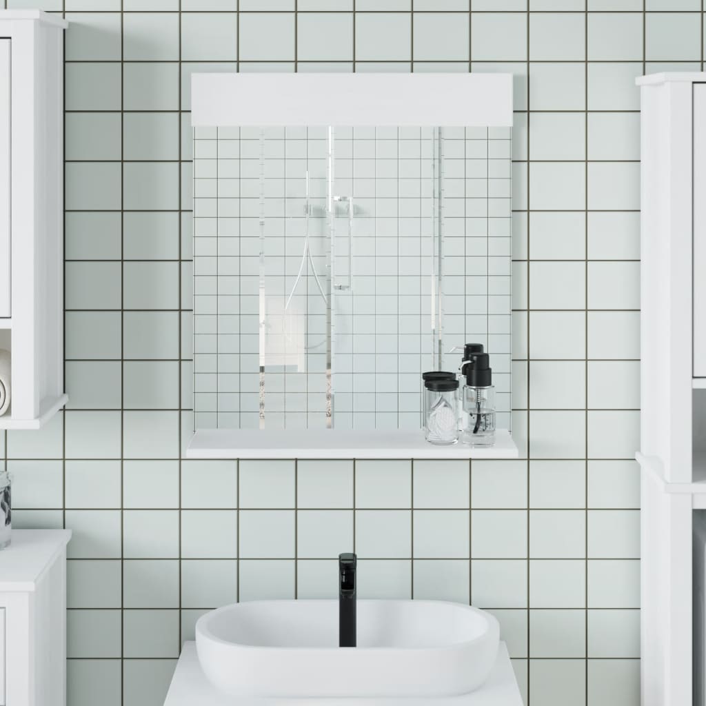 BERG Bathroom Mirror with Shelf - White Solid Wood - Style and Chic