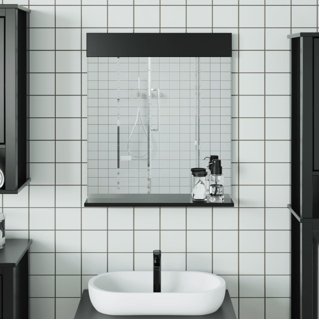 BERG Bathroom Mirror with Shelf - Black Solid Wood - Direct Imports