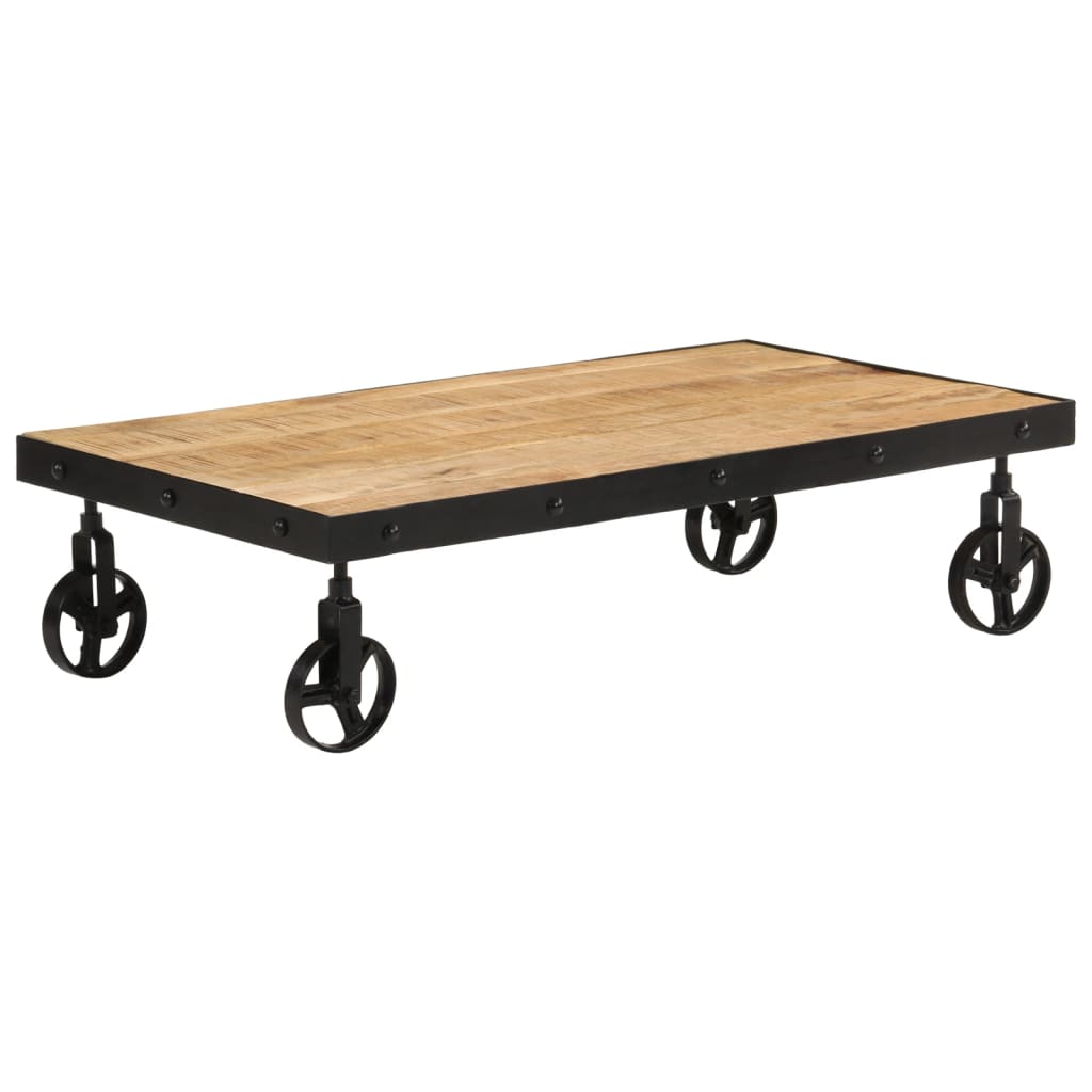 Coffee Table with Wheels Solid Mango Wood 100x55x26 cm - Design Hut