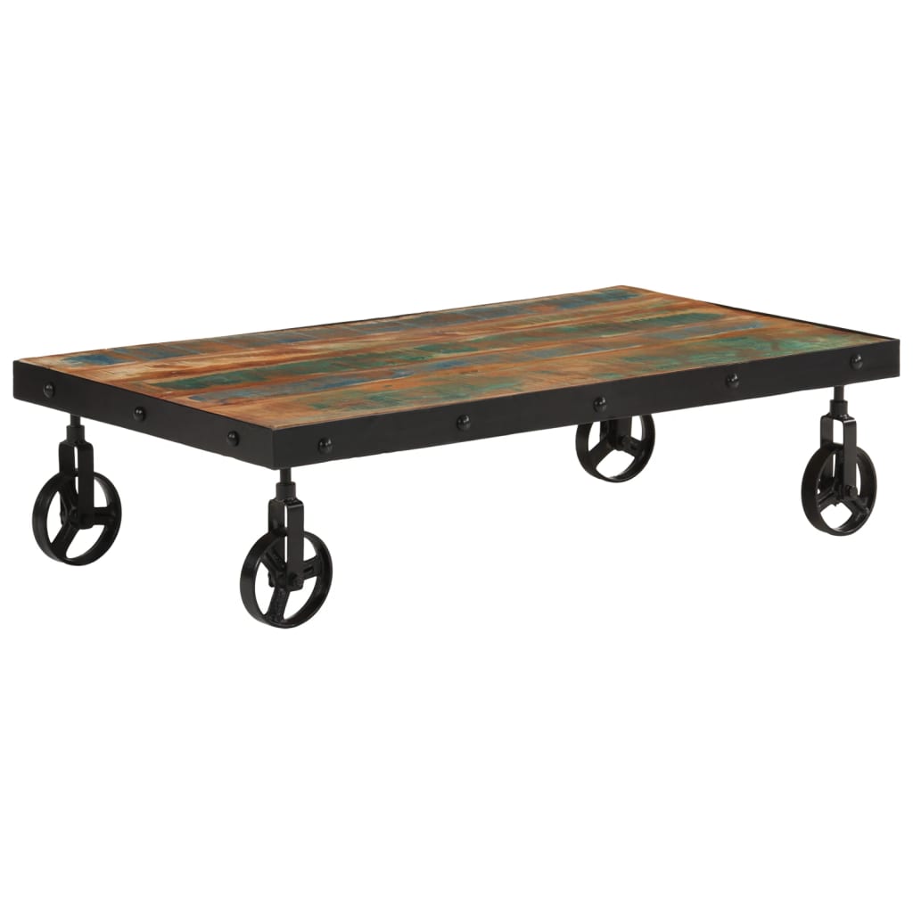 Coffee Table with Wheels Solid Reclaimed Wood 100x55x26 cm - Design Hut