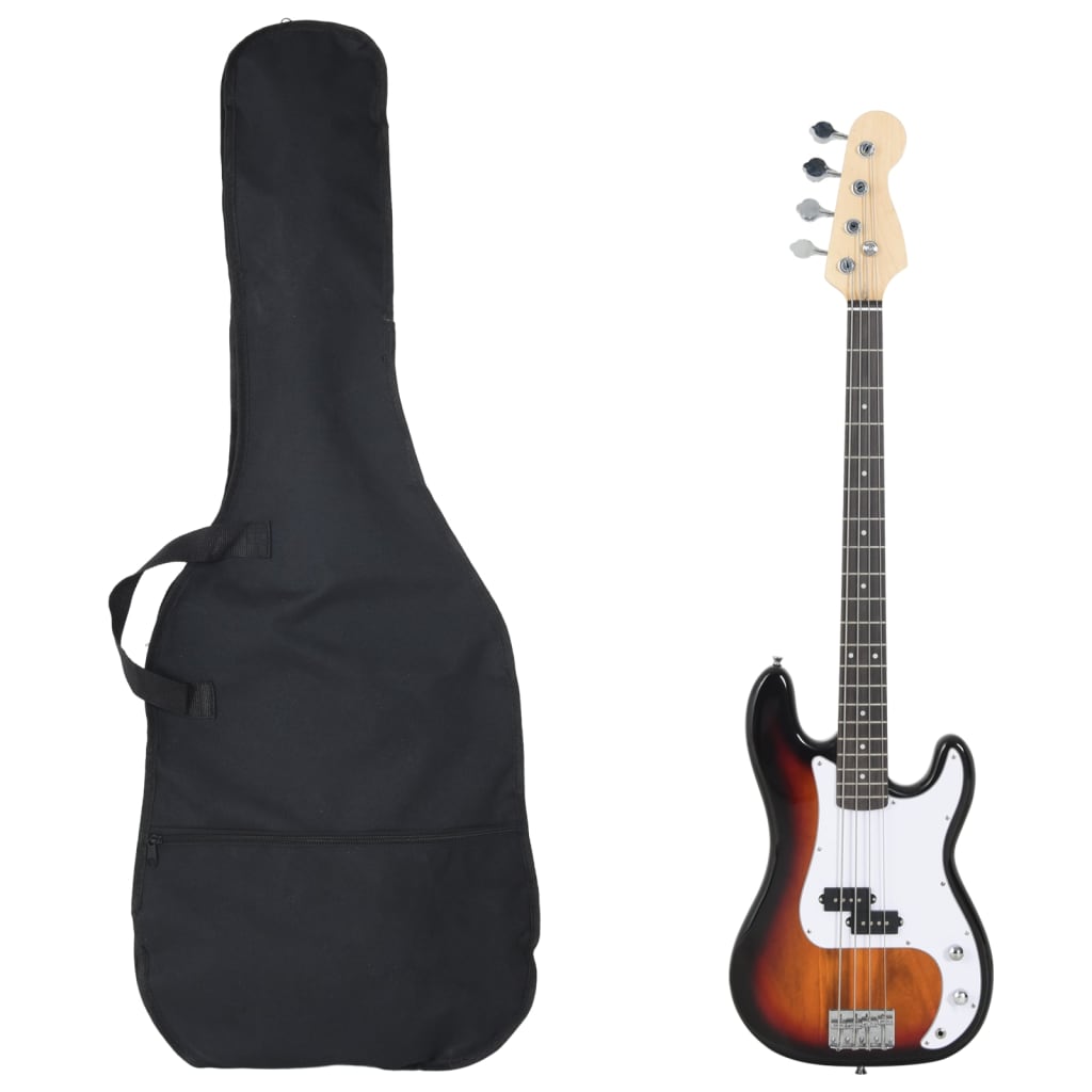 Electric Bass Guitar for Beginner with Bag Brown and White 4/4 46" - Style and Chic