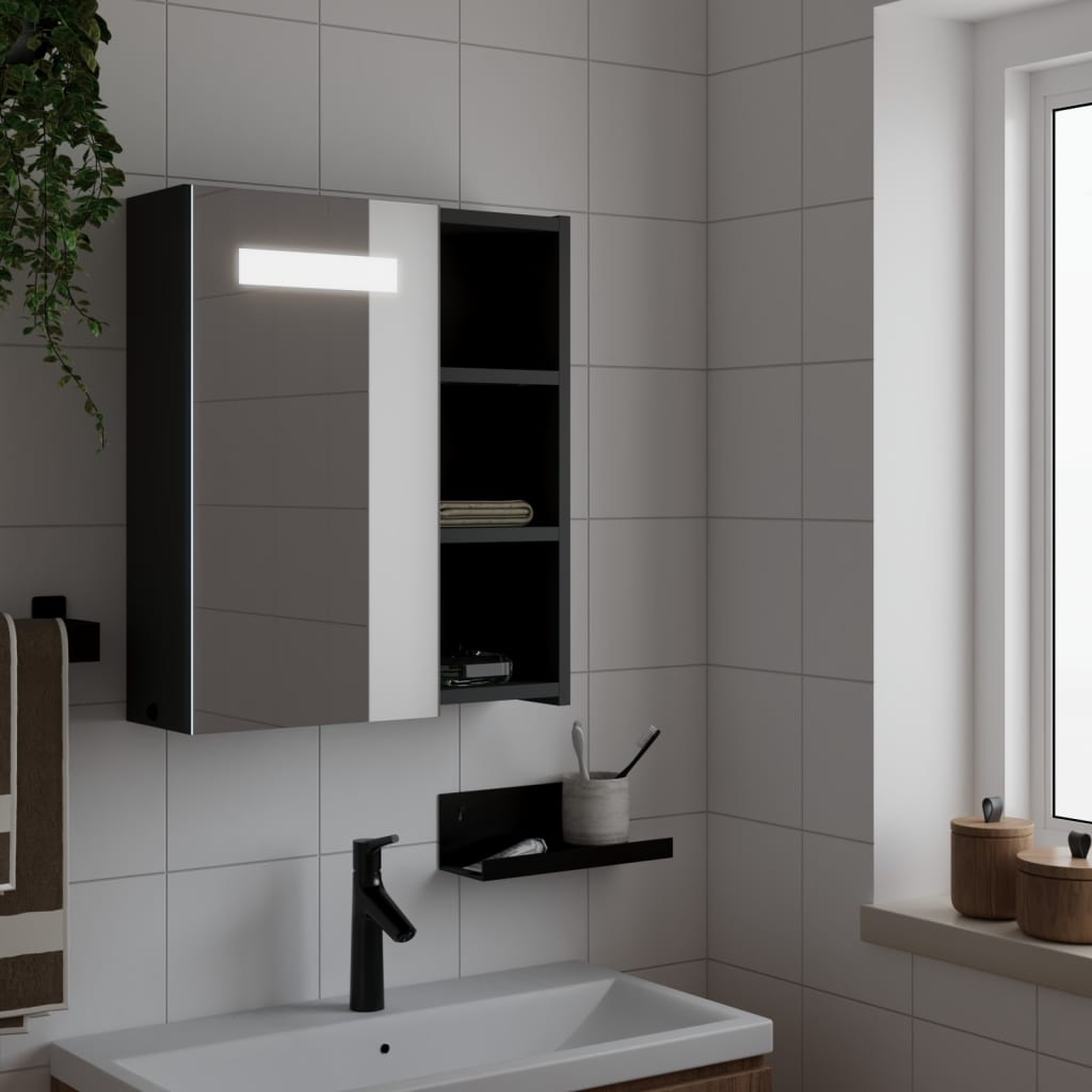 Bathroom Mirror Cabinet with LED Light Black 45x13x52 cm - Discount Dealers