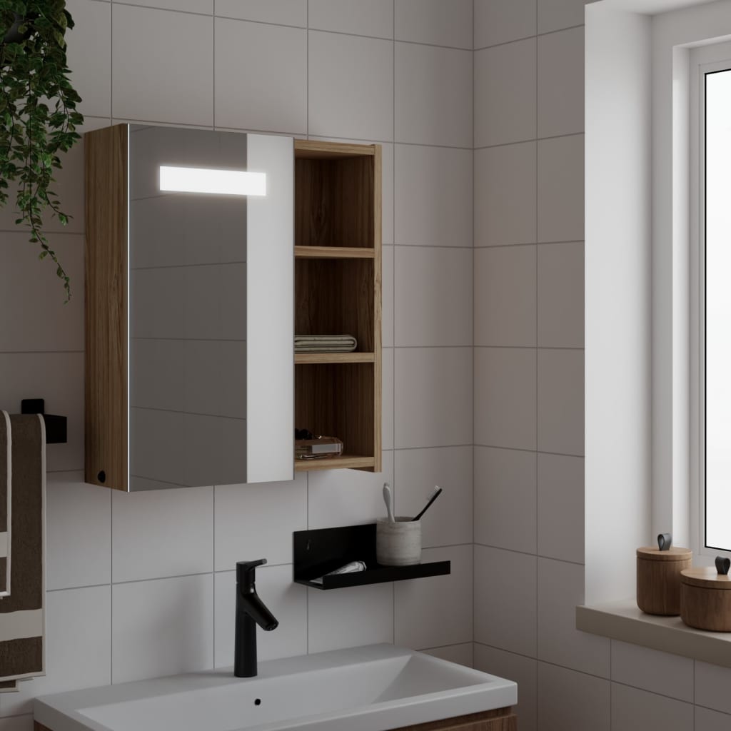 Bathroom Mirror Cabinet with LED Light Oak 45x13x52 cm - Sid & Sam