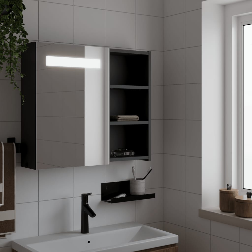 Bathroom Mirror Cabinet with LED Light Black 60x13x52 cm - Discount Dealers