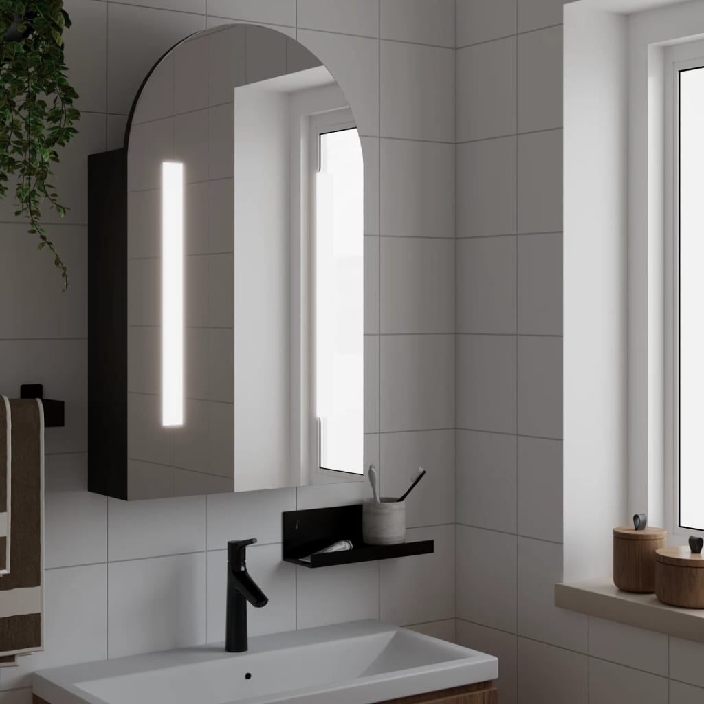 Bathroom Mirror Cabinet with LED Light Arched Black 42x13x70 cm - Merkel Designers