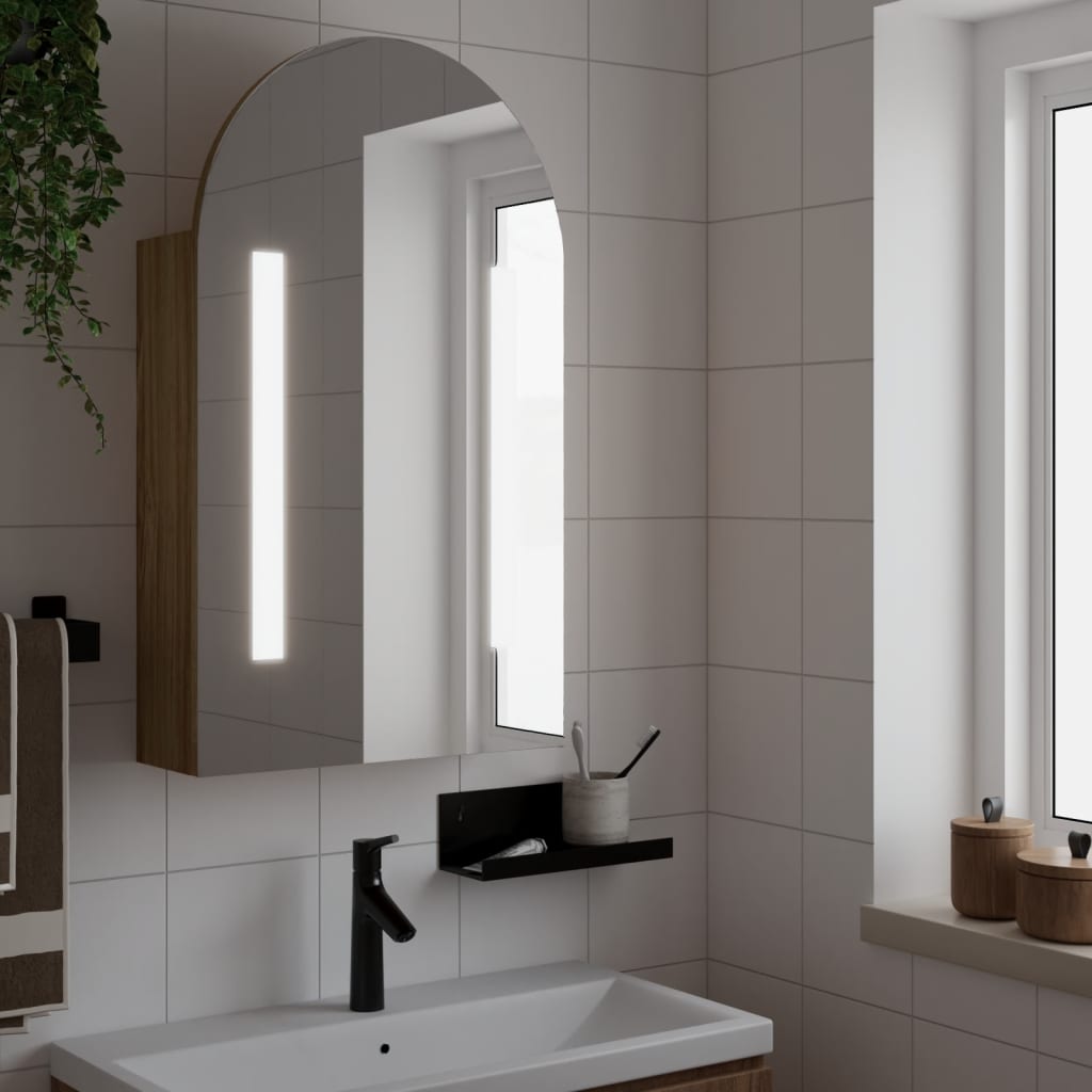 Bathroom Mirror Cabinet with LED Light Arched Oak 42x13x70 cm - Tyrell & Tyrell