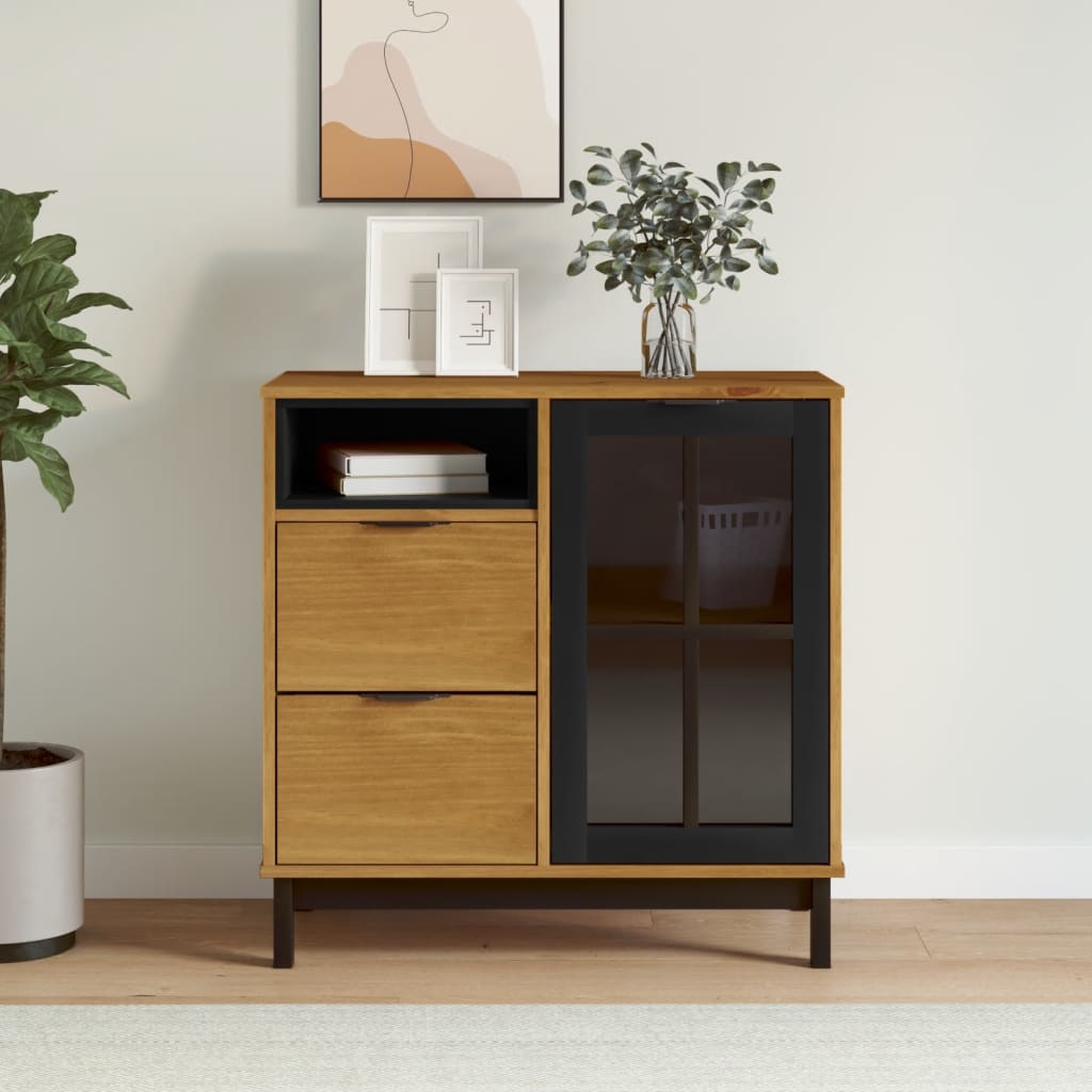 Sideboard with Glass Door FLAM 80x40x80 cm Solid Wood Pine - Unbeatable Bargains