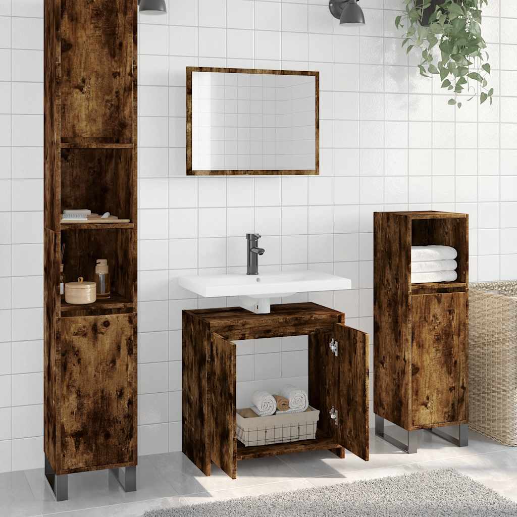 2 Piece Bathroom Furniture Set Smoked Oak Engineered Wood - Millennium Furniture