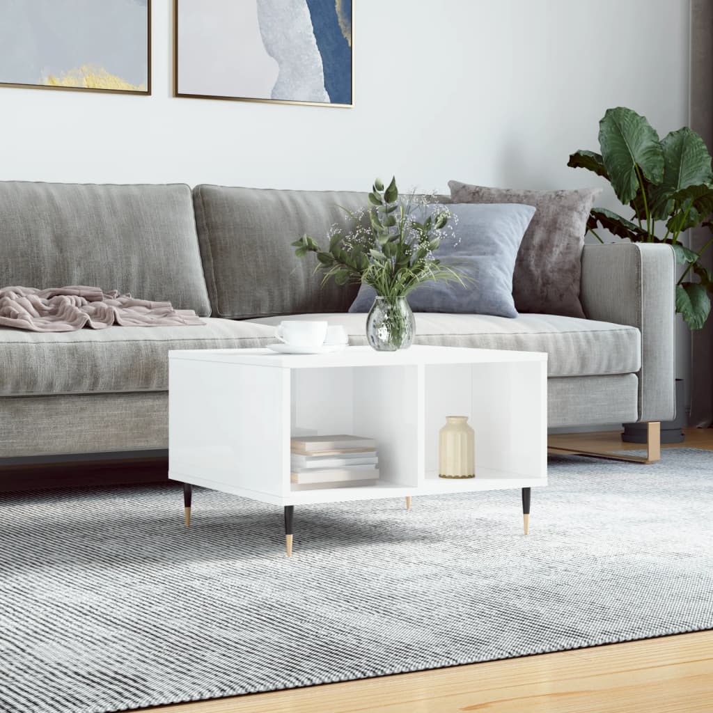 Coffee Table High Gloss White 60x50x36.5 cm Engineered Wood - Sid & Sam