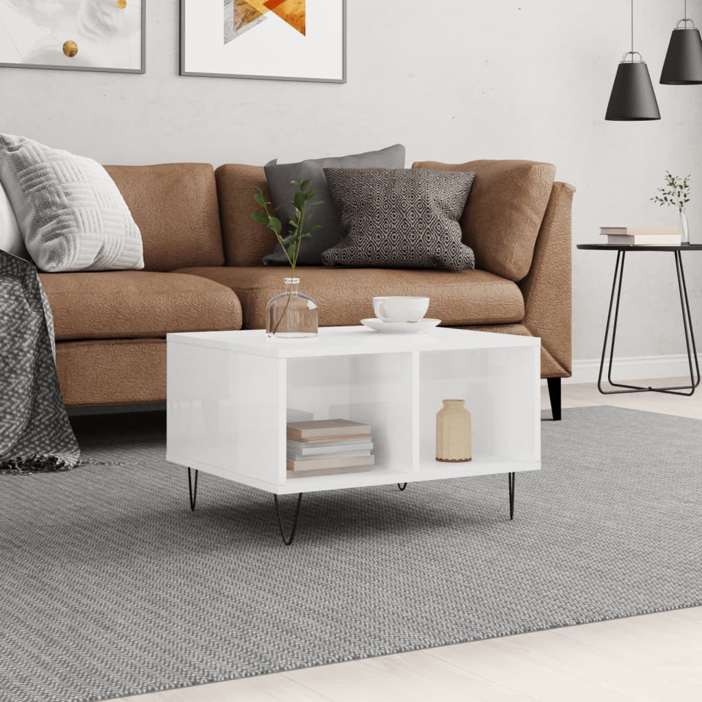Coffee Table High Gloss White 60x50x36.5 cm Engineered Wood - The Home Maker