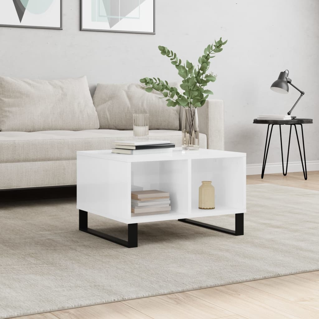 Coffee Table High Gloss White 60x50x36.5 cm Engineered Wood - Decor Base