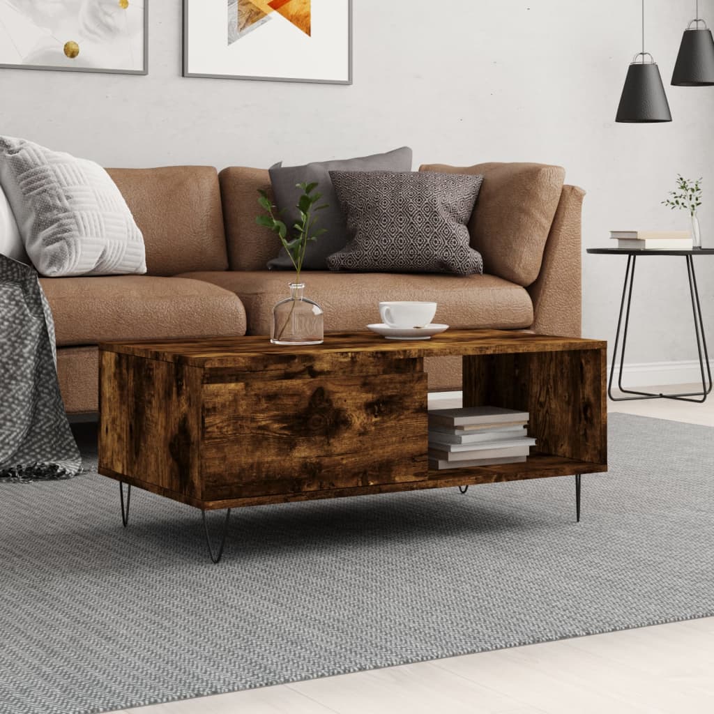 Coffee Table Smoked Oak 90x50x36.5 cm Engineered Wood - Merlin Deals
