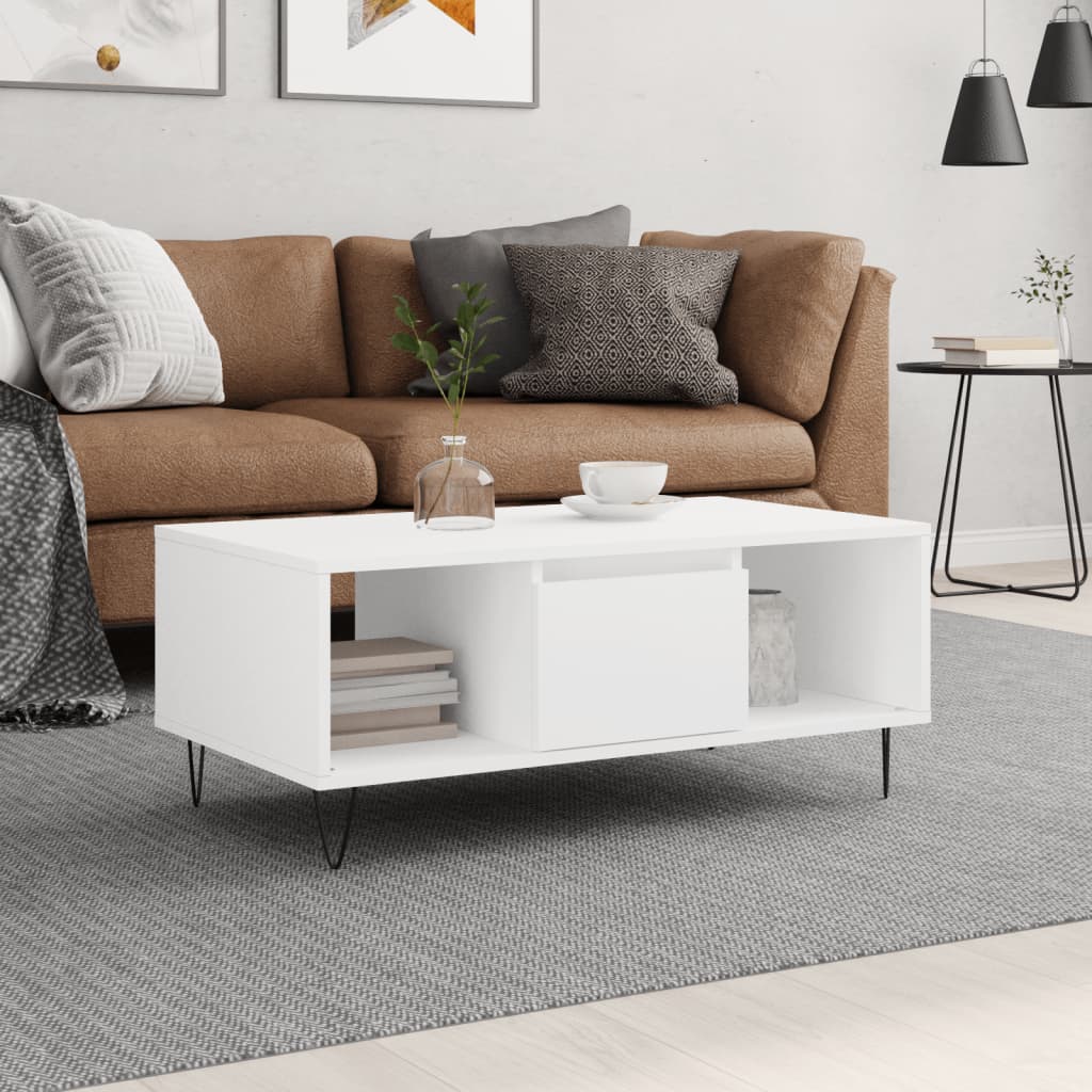 Coffee Table White 90x50x36.5 cm Engineered Wood - Sid & Sam