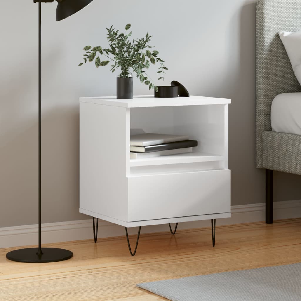 Bedside Table - PHOENIX Dex Nightstand High Gloss White 40cm - Sid & Sam