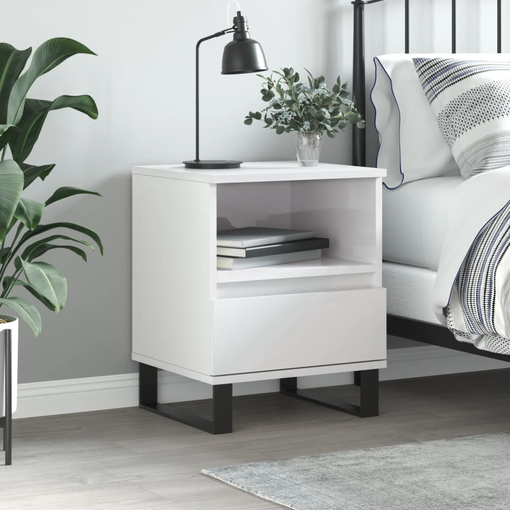 Bedside Table - PHOENIX Aven Nightstand High Gloss White 40cm - R and M Furniture