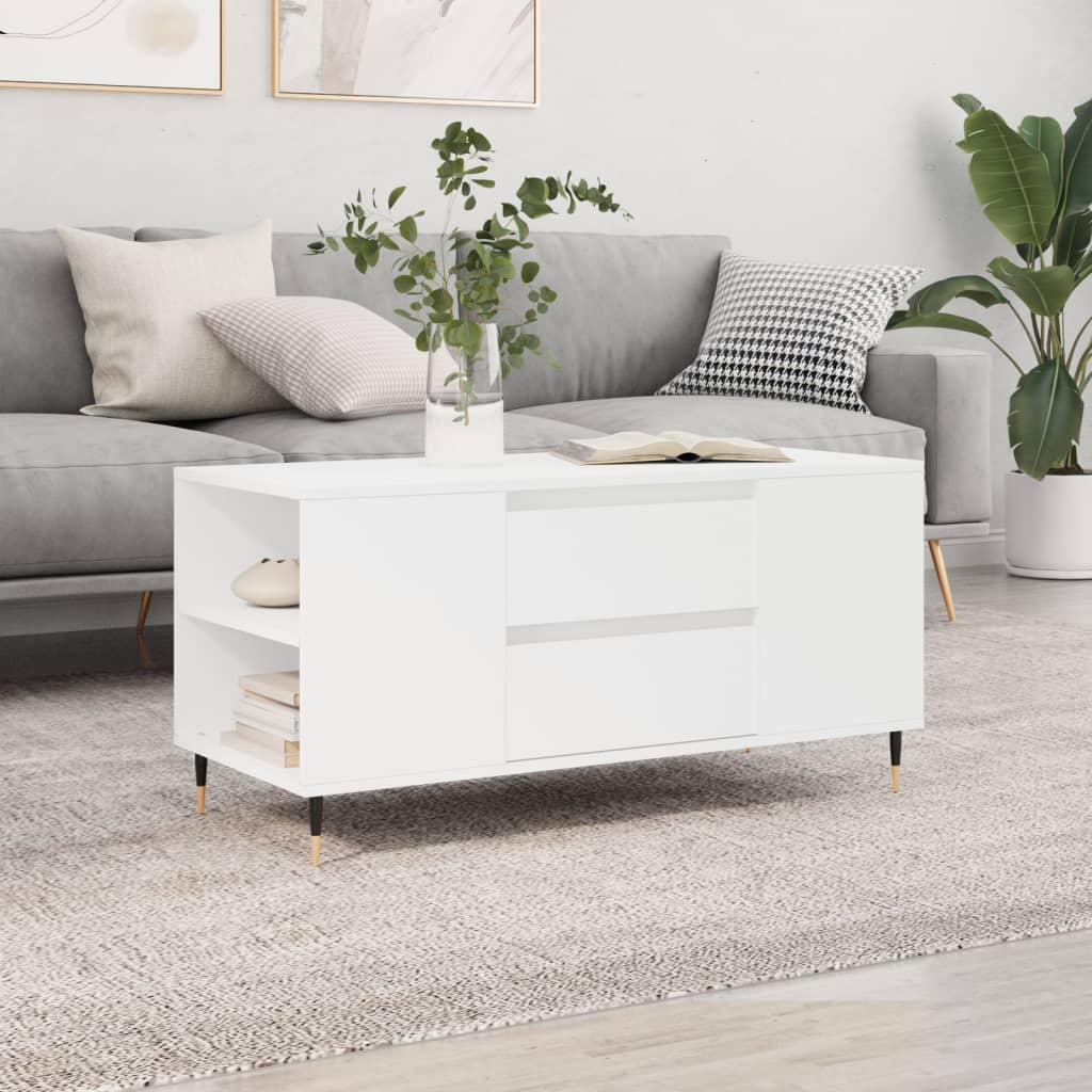 Coffee Table White 102x44.5x50 cm Engineered Wood - Sid & Sam