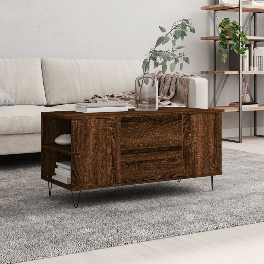 Coffee Table Brown Oak 102x44.5x50 cm Engineered Wood - Decor Base
