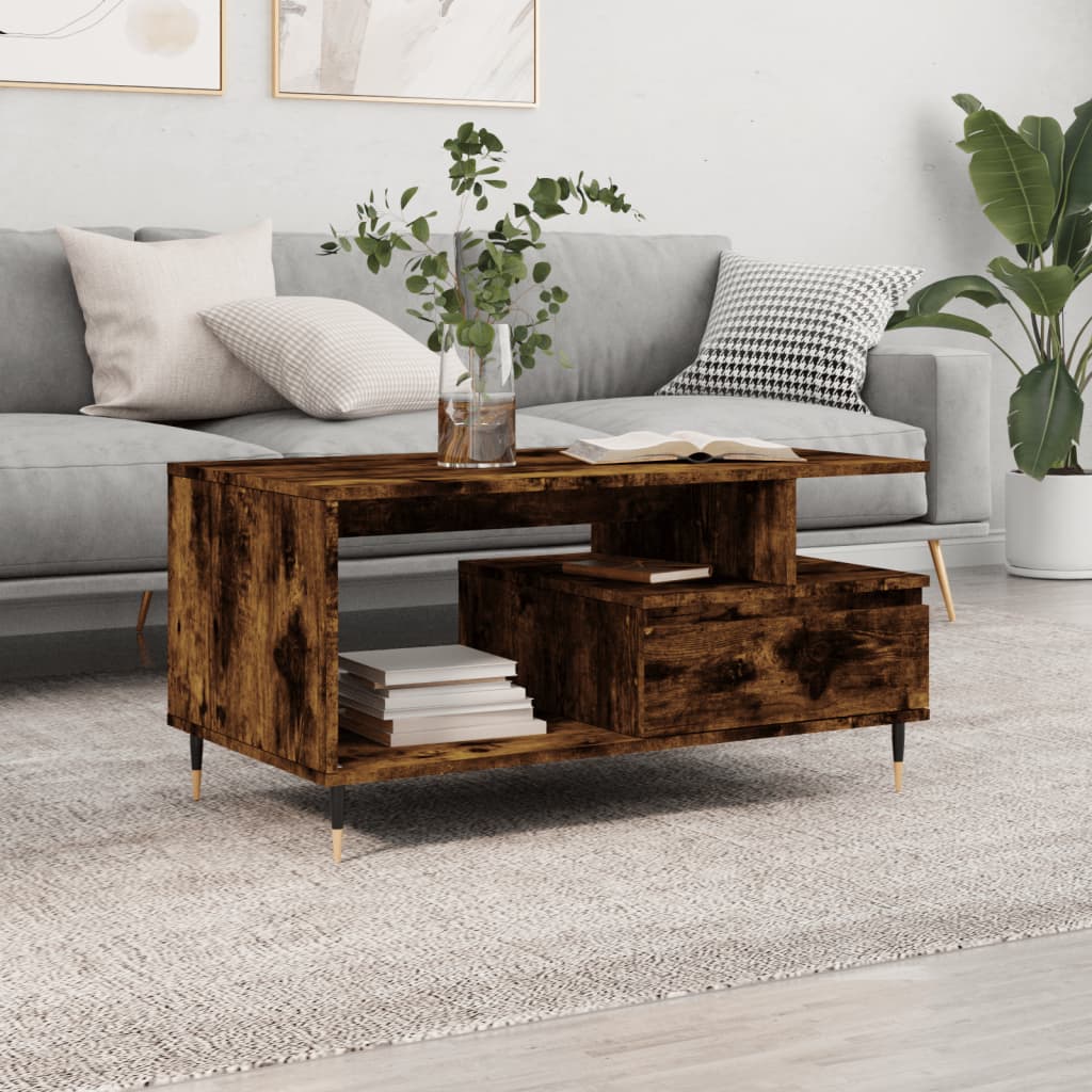 Coffee Table Smoked Oak 90x49x45 cm Engineered Wood - Tyrell & Tyrell