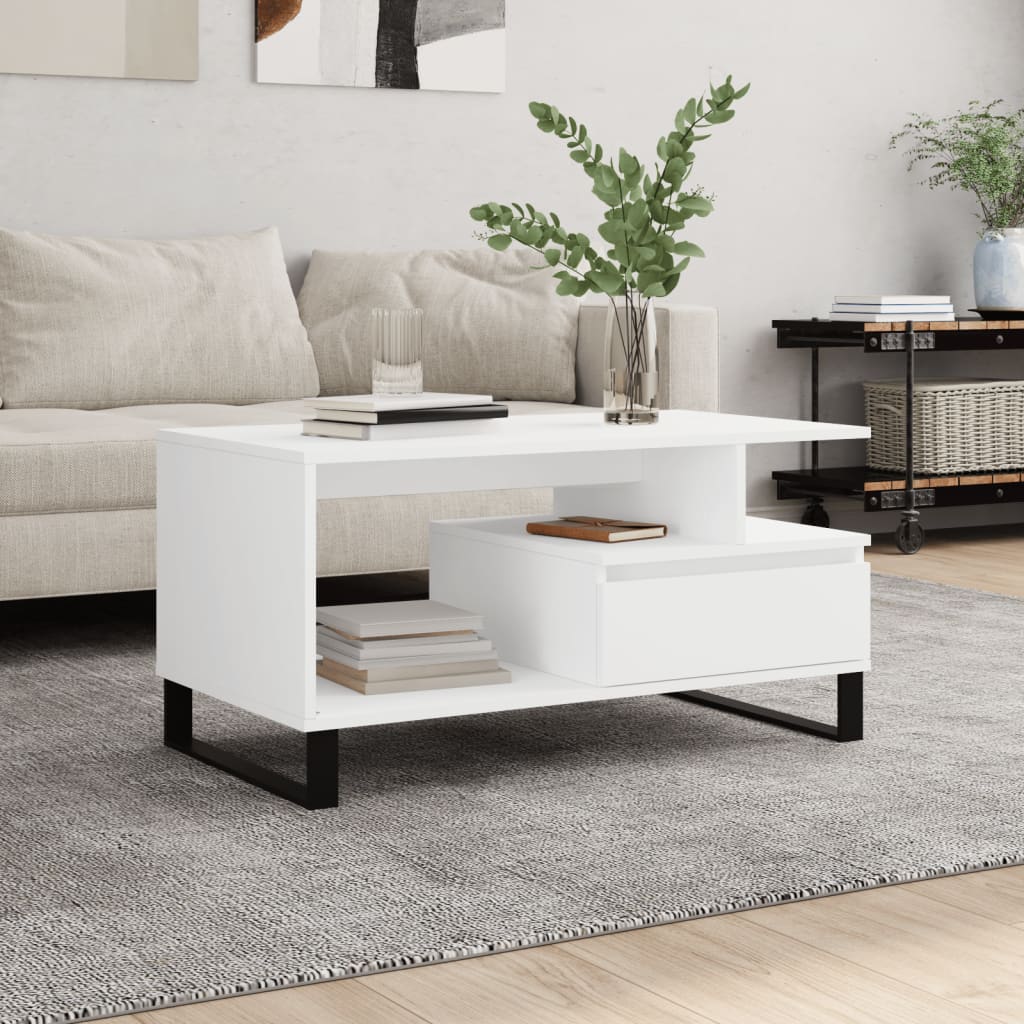 Coffee Table White 90x49x45 cm Engineered Wood - Unbeatable Bargains