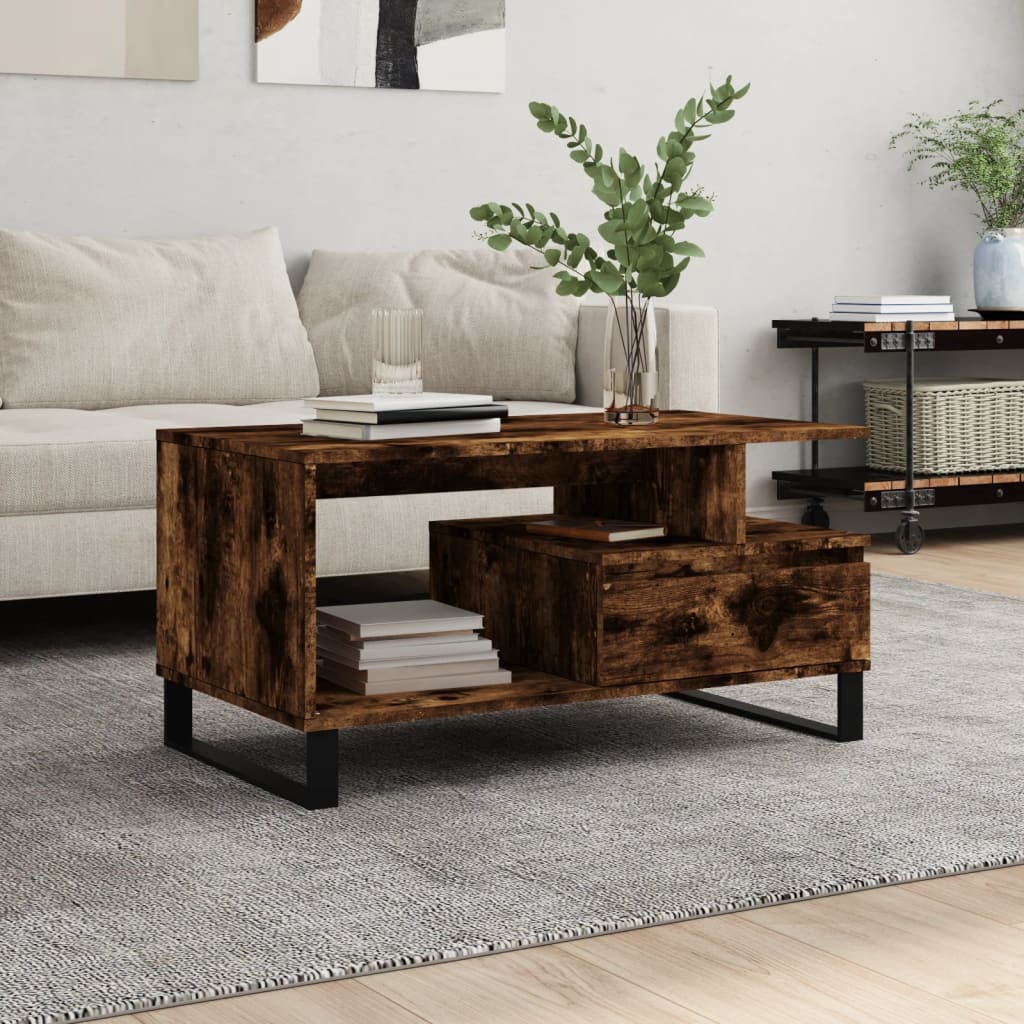 Coffee Table Smoked Oak 90x49x45 cm Engineered Wood - Casper Homes