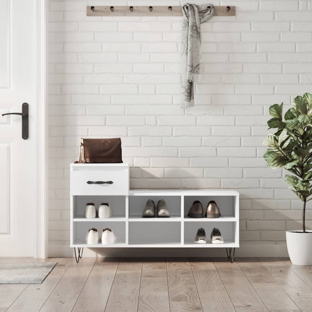Shoe Cabinet White 102x36x60 cm Engineered Wood - The Home Maker
