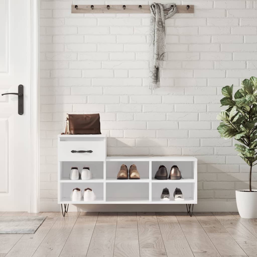 Shoe Cabinet High Gloss White 102x36x60 cm Engineered Wood - Tyrell & Tyrell