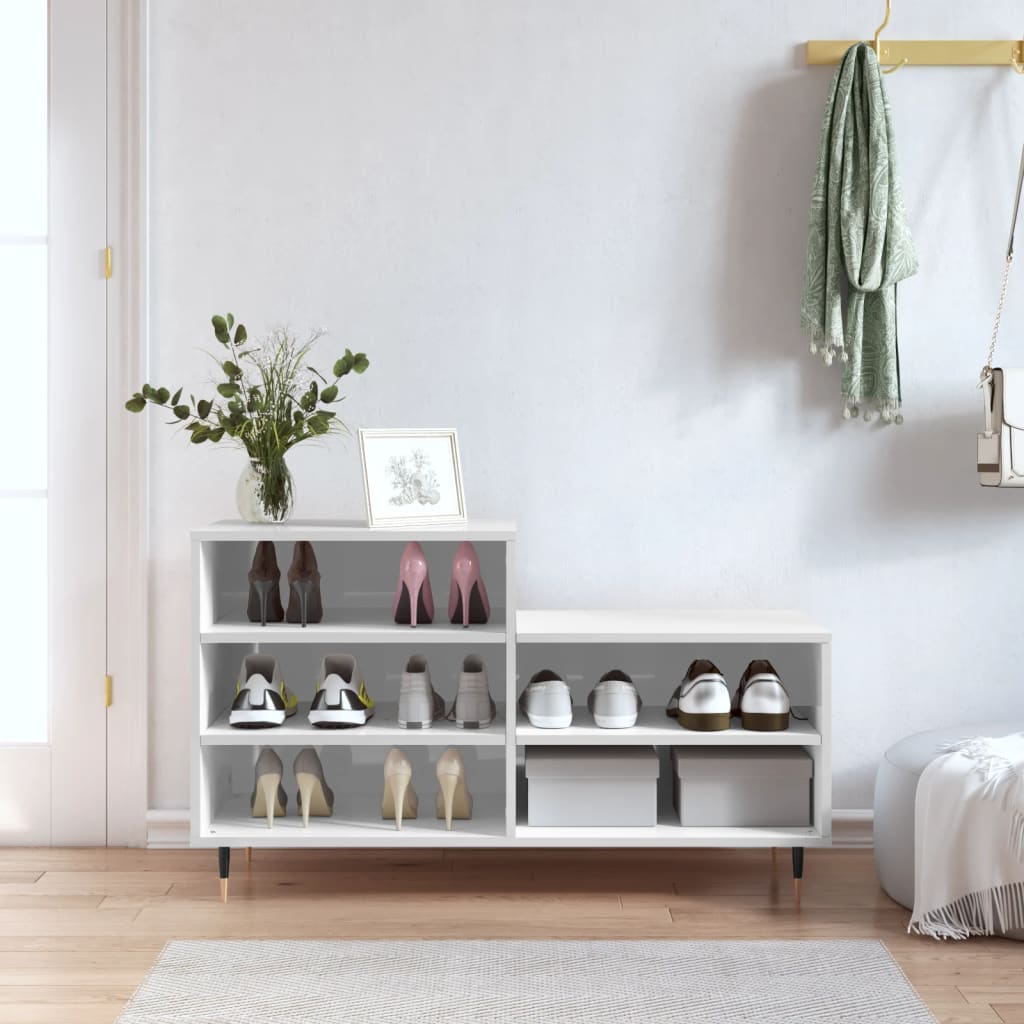 Shoe Cabinet High Gloss White 102x36x60 cm Engineered Wood - R and M Furniture