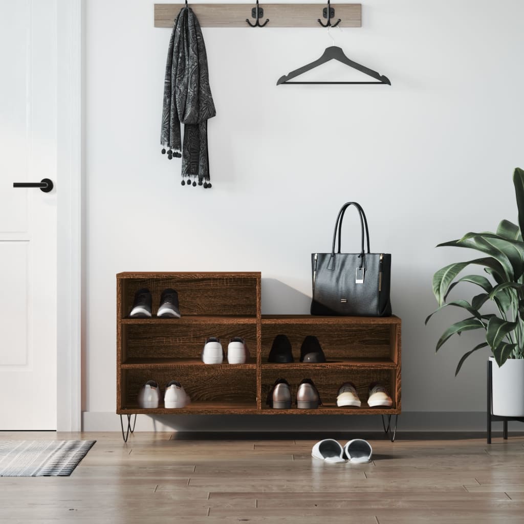 Shoe Cabinet Brown Oak 102x36x60 cm Engineered Wood - Millennium Furniture